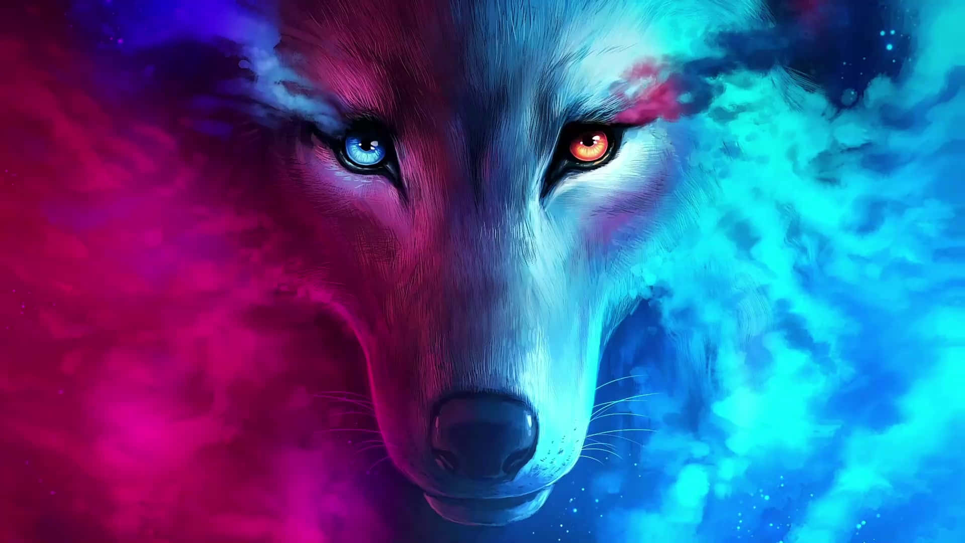 Two Wolves – One Of Fire And One Of Water Background