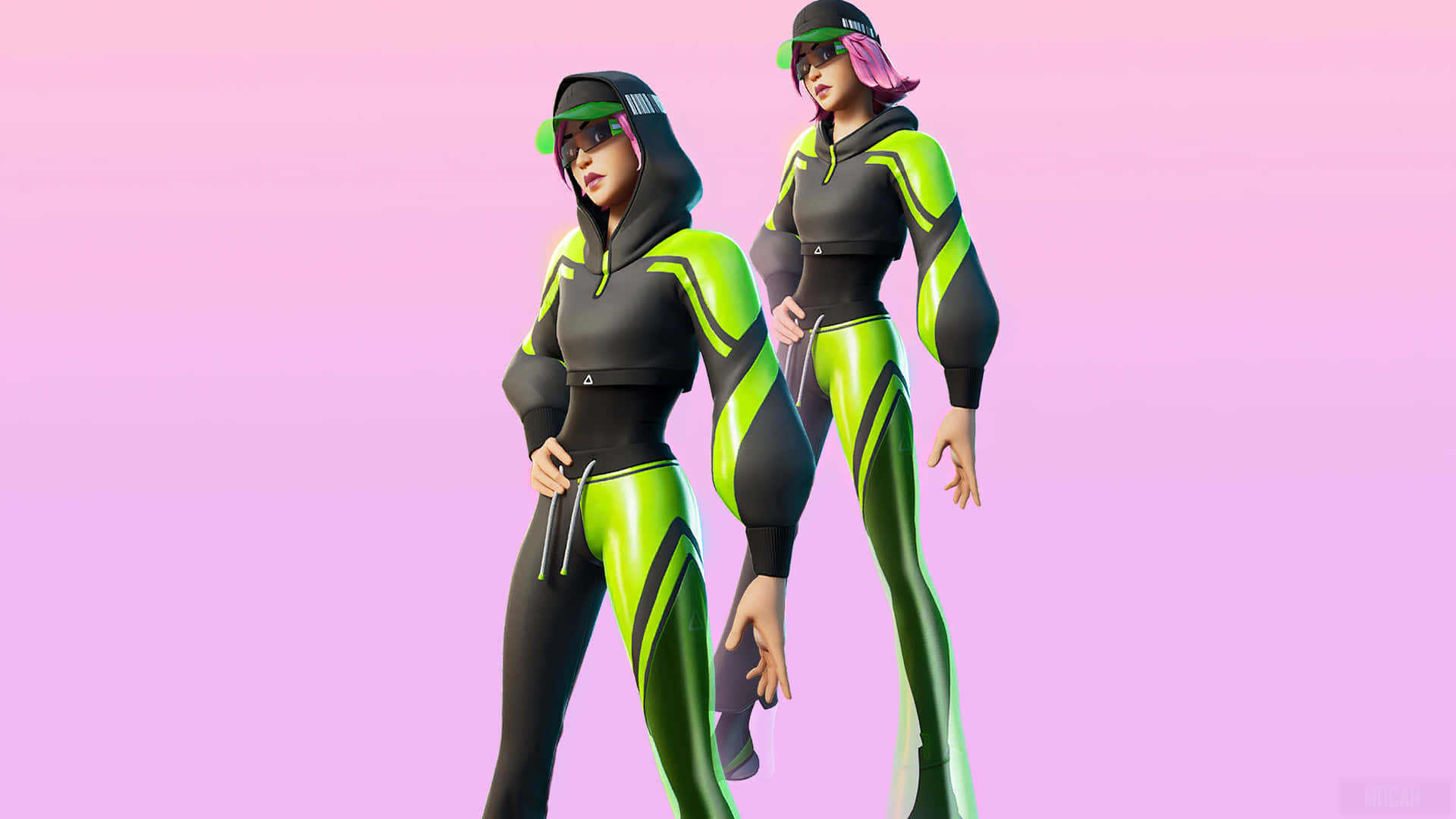 Two Women In Green And Black Outfits Background