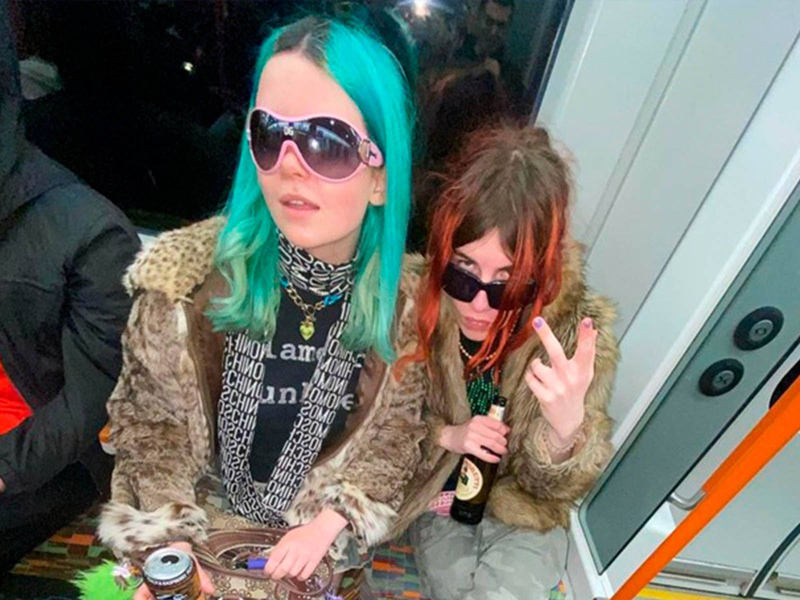 Two Women With Green Hair On A Bus