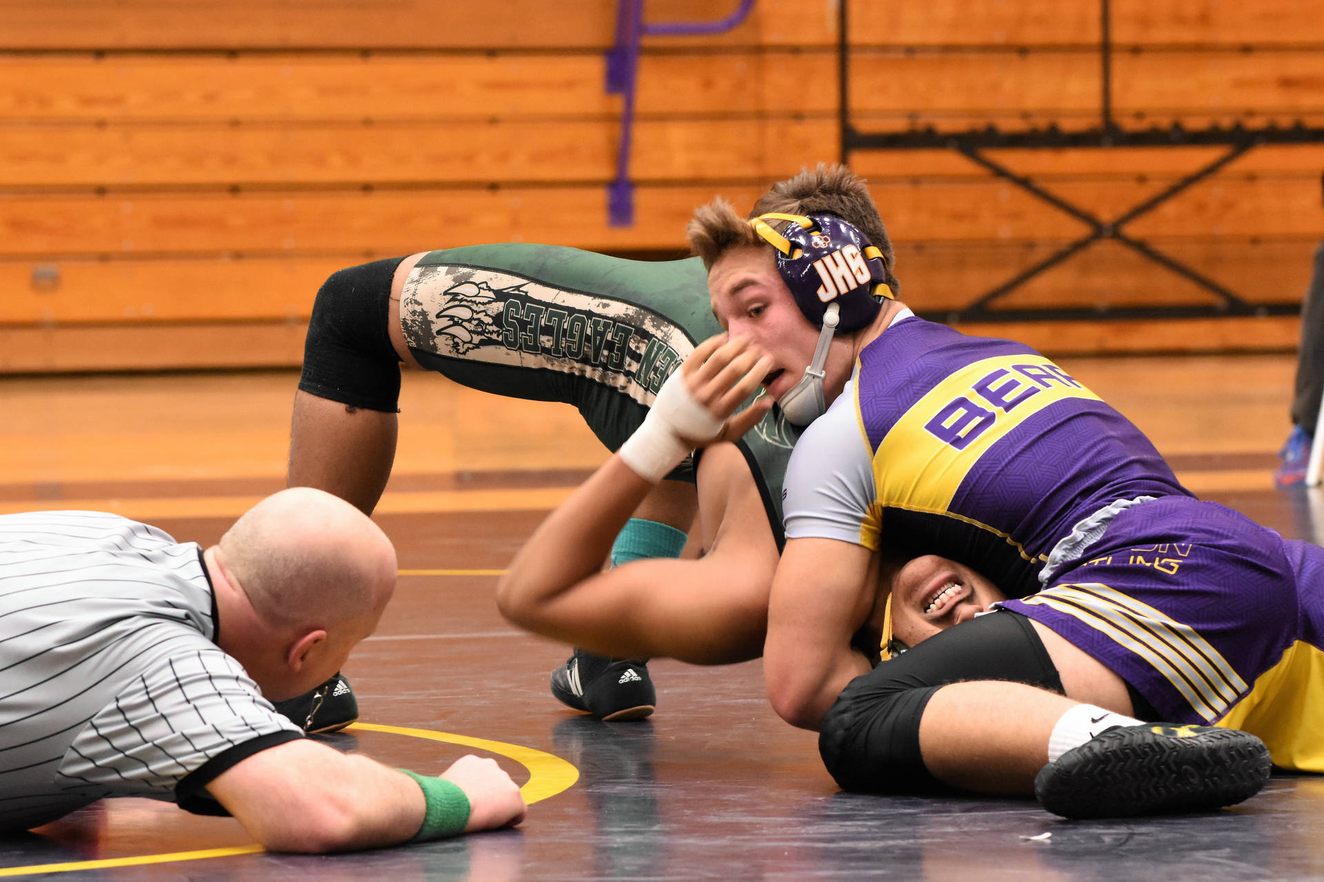 Two Wrestlers Spar In A Freestyle Match