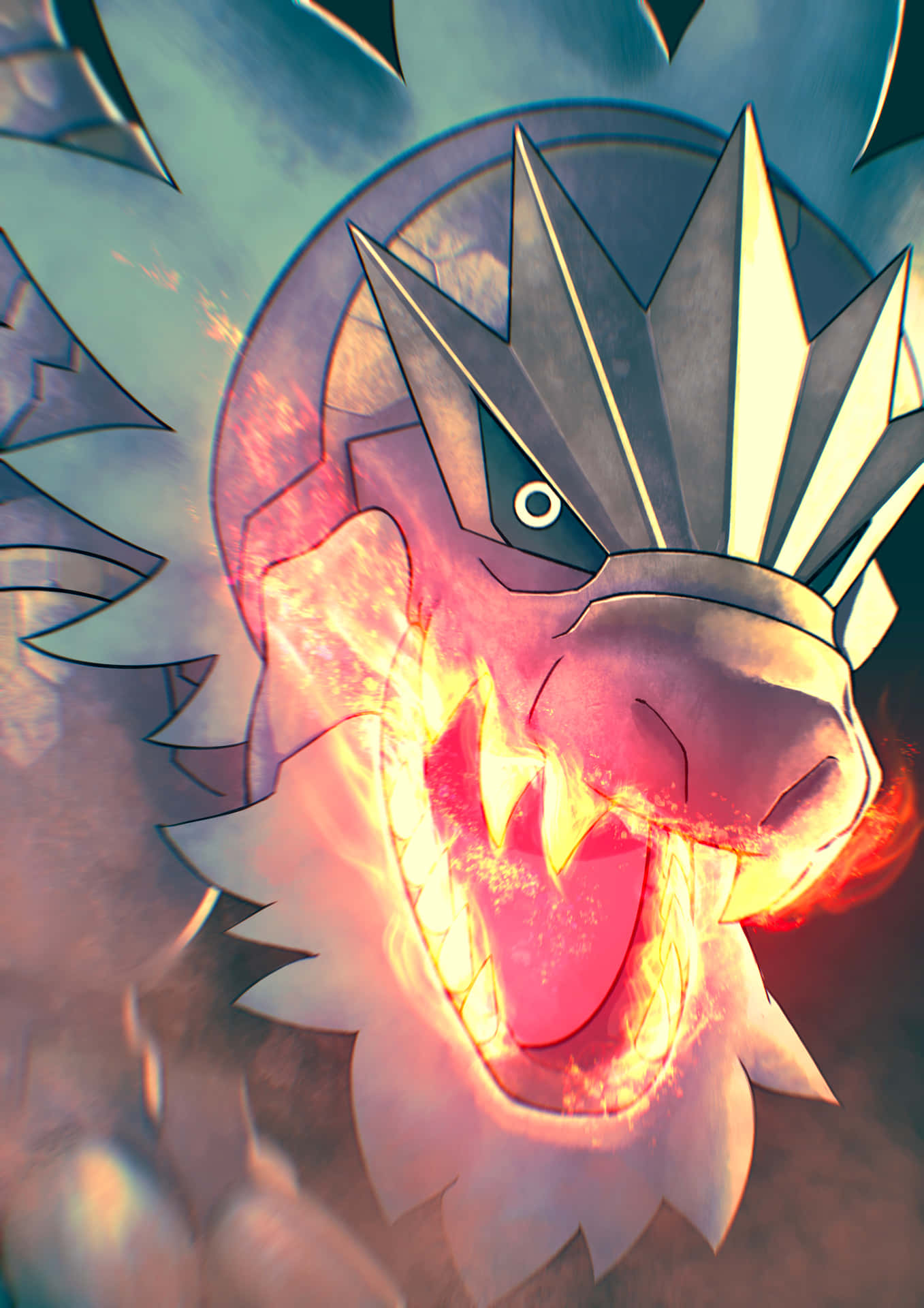 Tyrantrum Unleashing Fire Fang Power Background