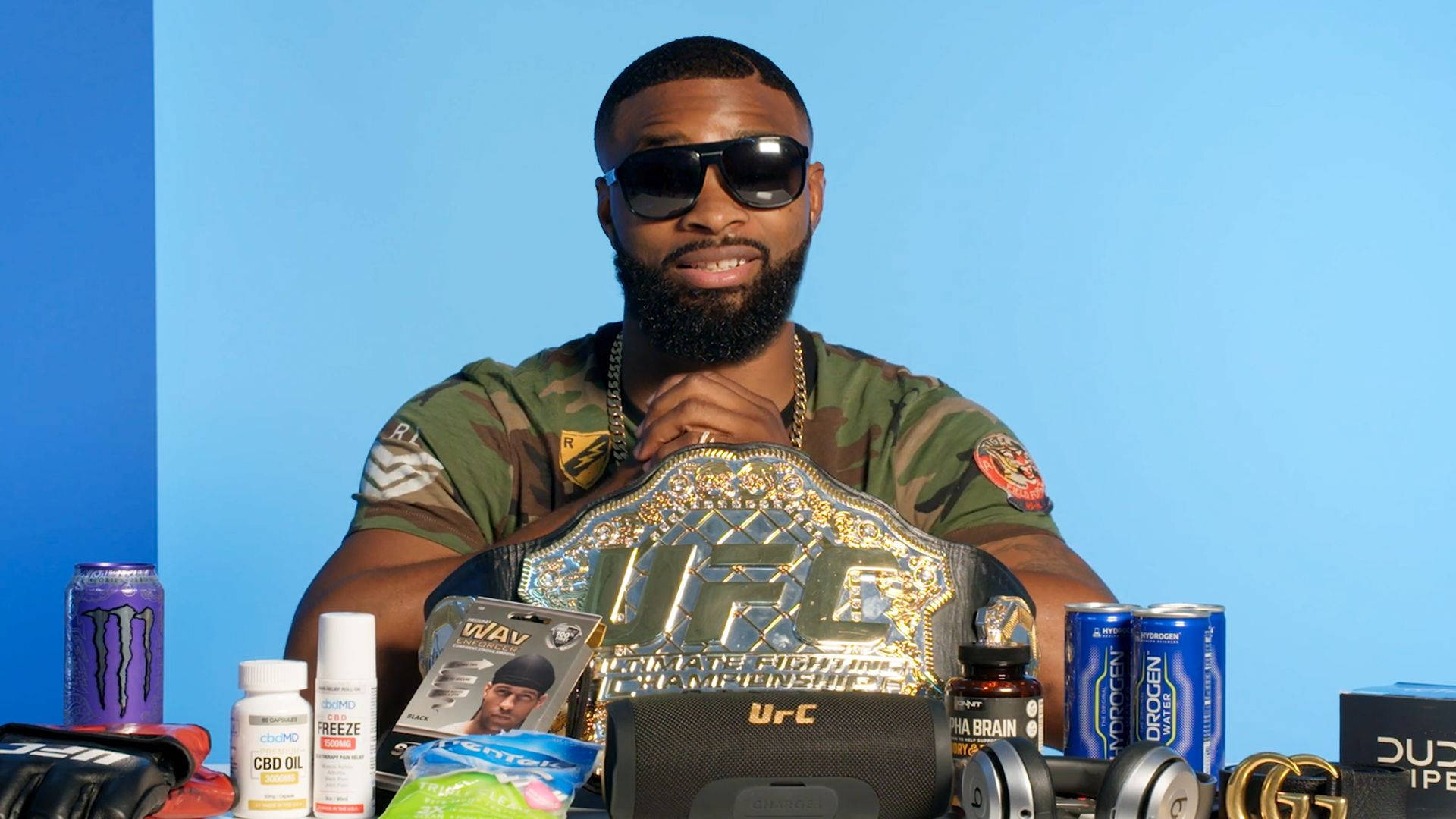 Tyron Woodley In Green Camouflage Shirt