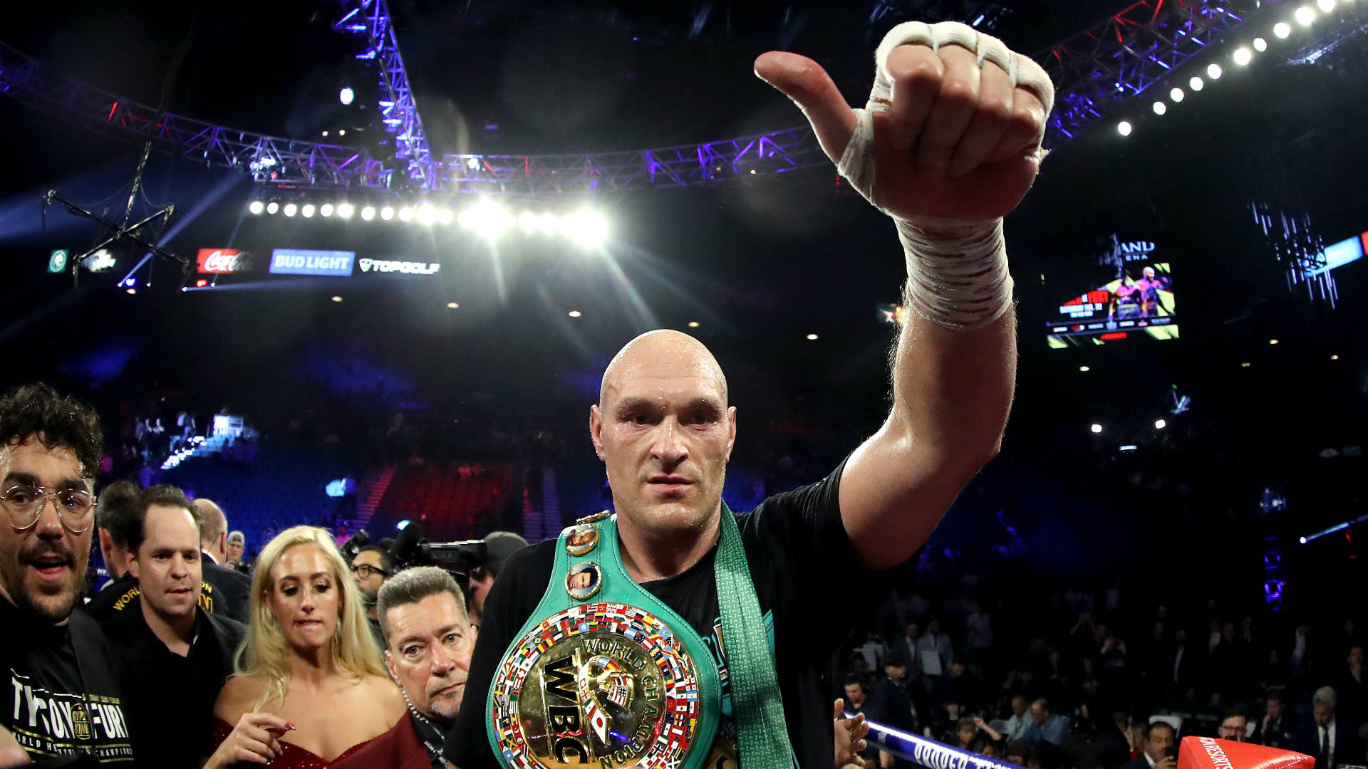 Tyson Fury Thumbs Up After Fight Background