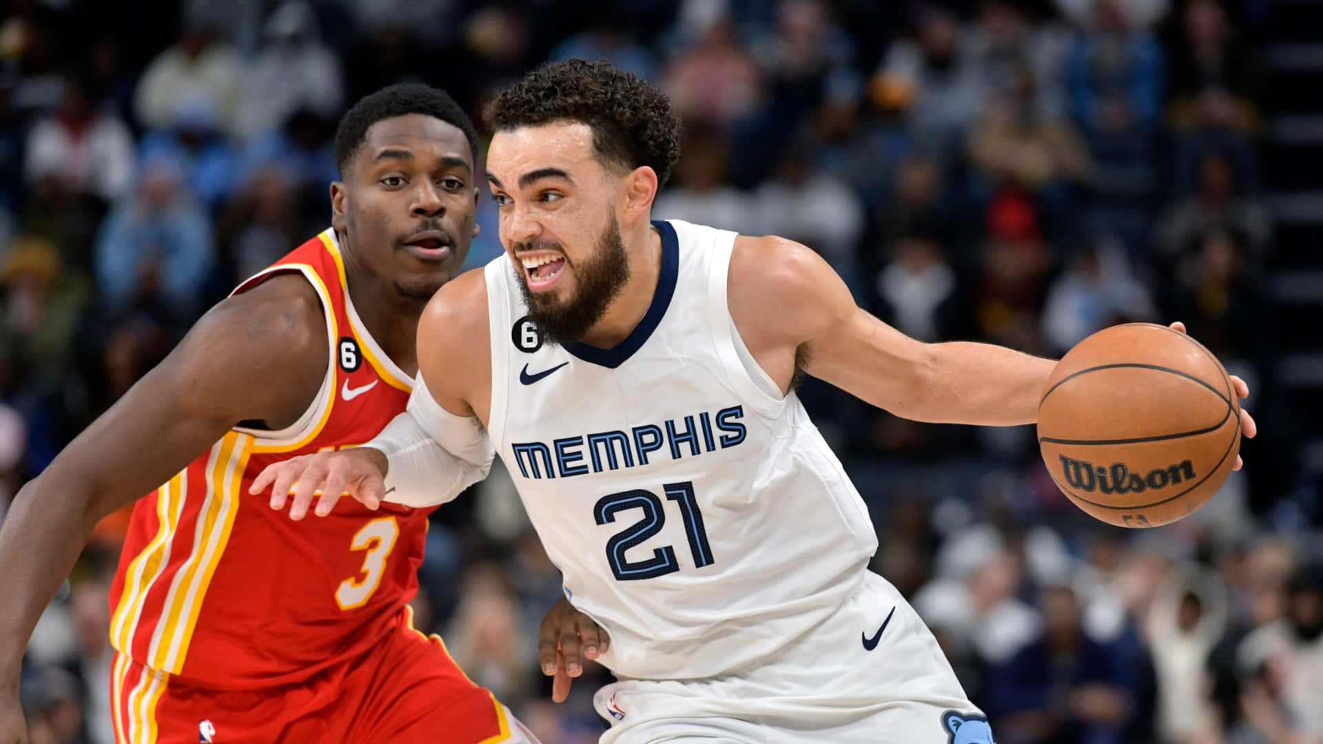 Tyus Jones, No. 21 Of Memphis Grizzlies, In Action On The Court. Background