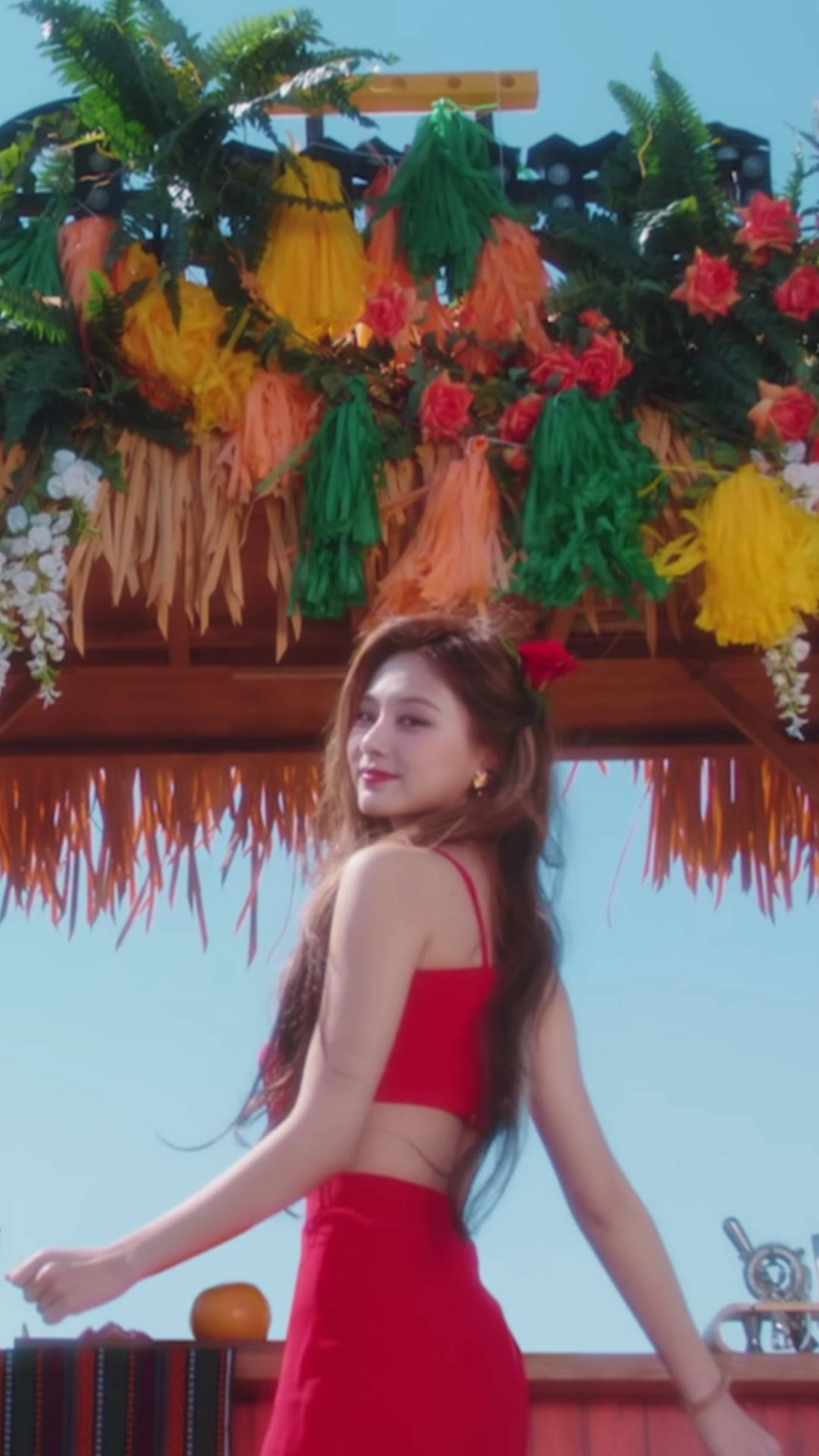Tzuyu In Full Red Outfit Background