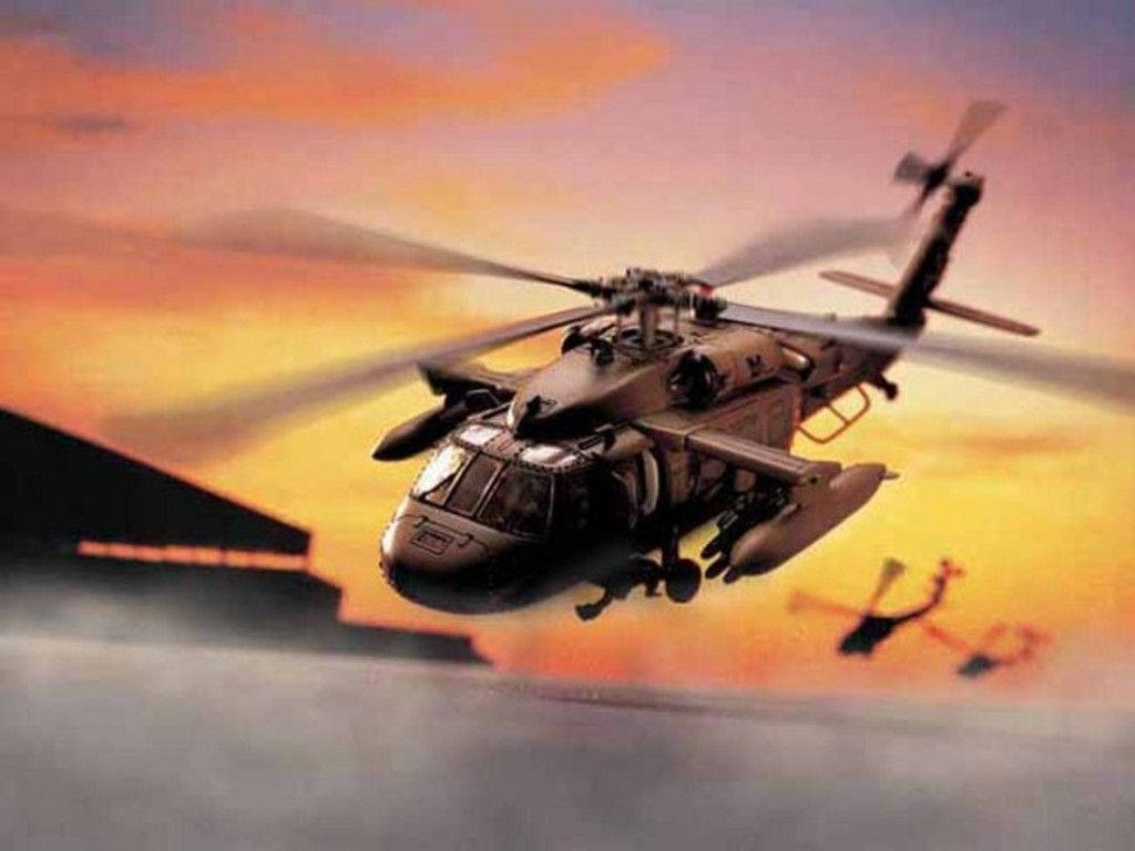 U.s. Army Black Hawk Helicopter In Mid-flight Background