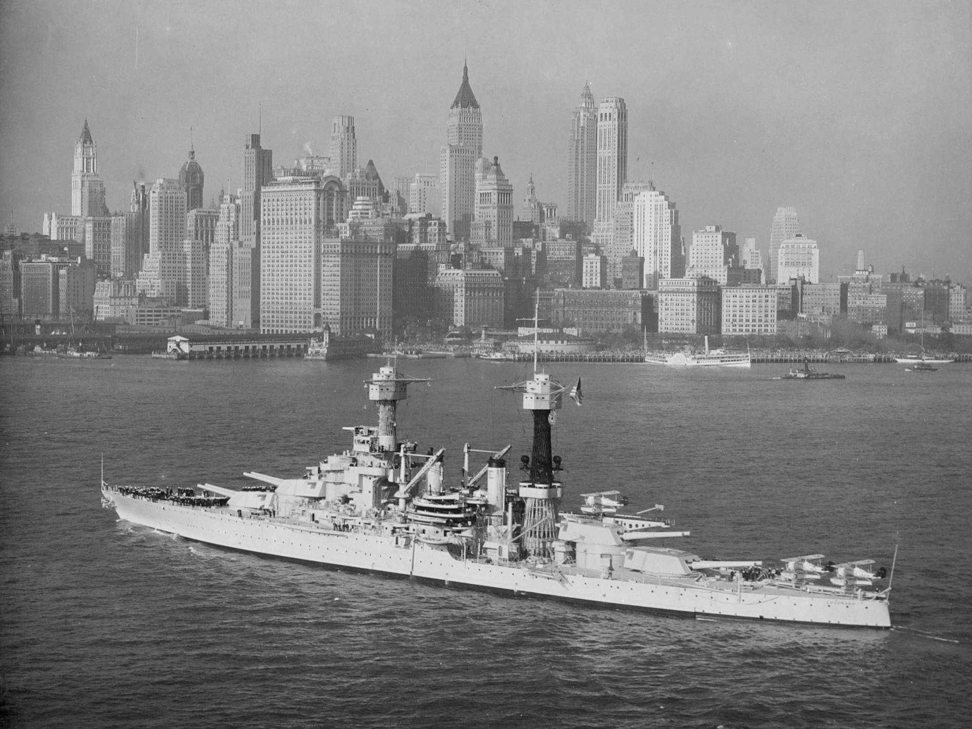 U S Navy Ship Sailing In New York Background