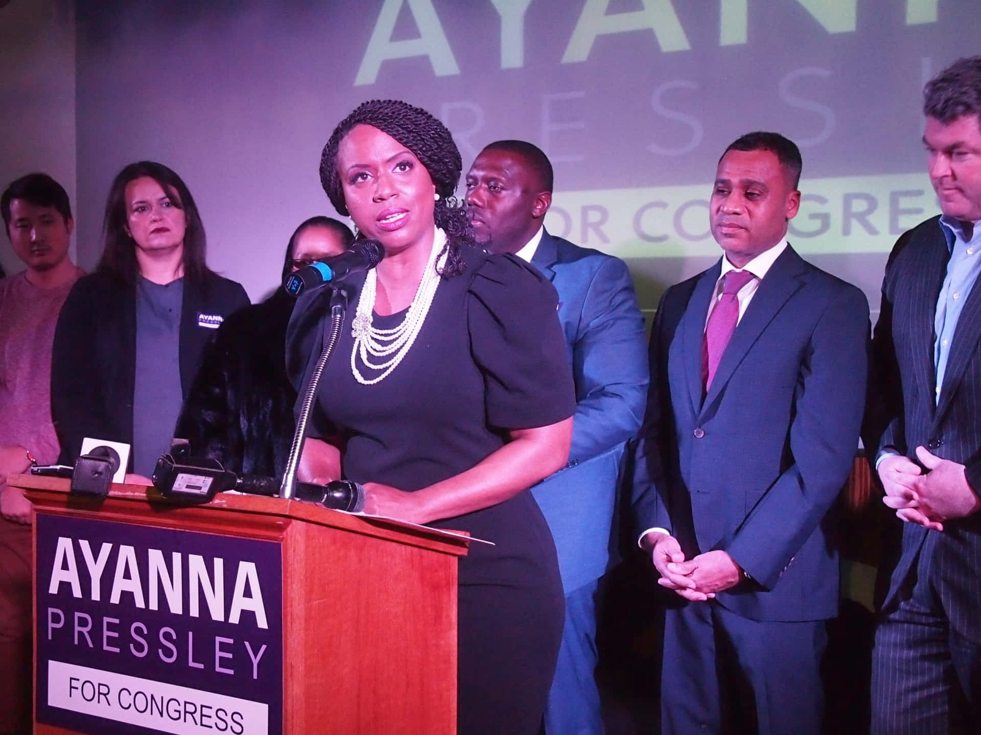 U.s. Representative Ayanna Pressley In A Profound Conversation Surrounded By Colleagues
