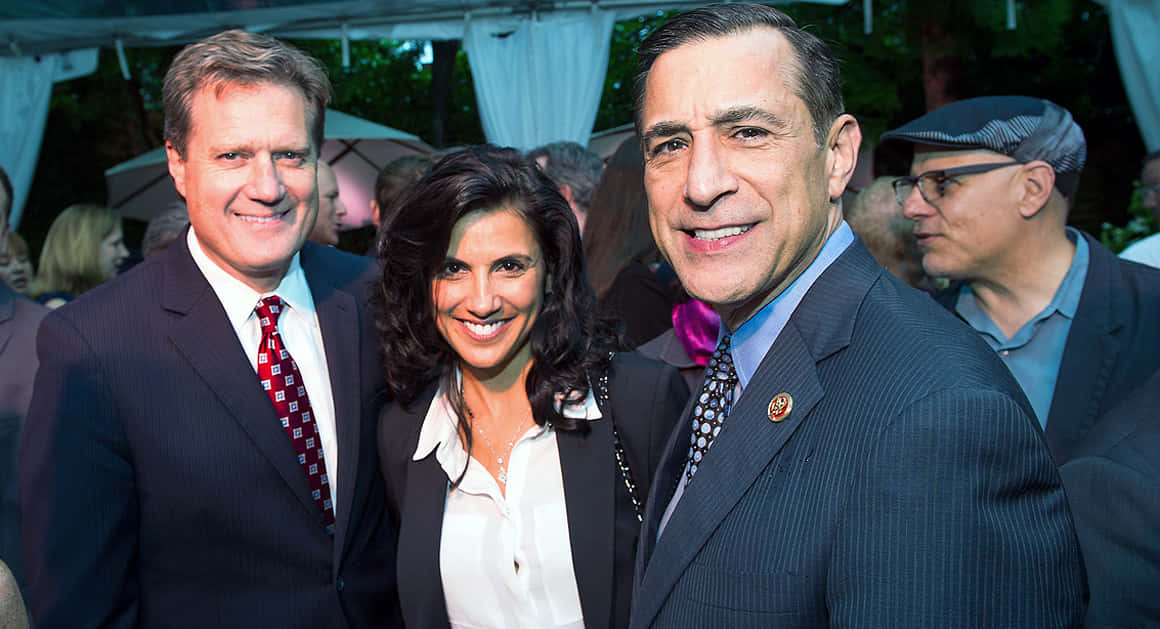 U.s. Representatives Mike Turner, Majida Mourad, And Darrell Issa Photographed At A Public Event.