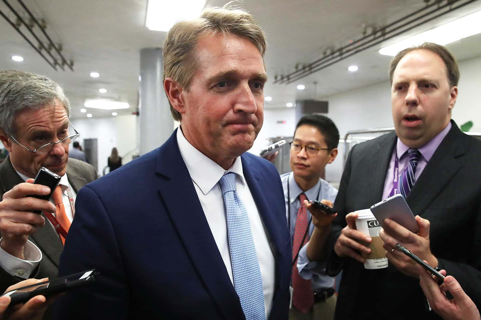 U.s. Senator Jeff Flake Engaging With The Press Background