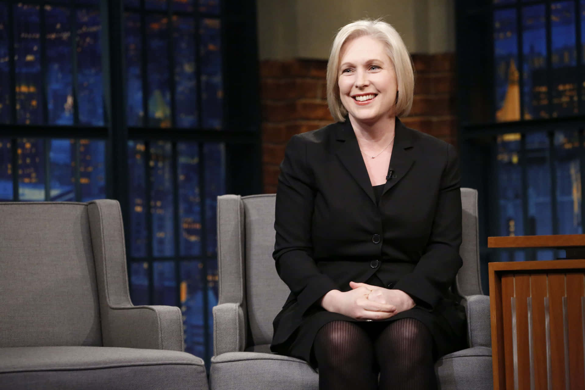 U.s Senator Kirsten Gillibrand In A Joyful Interview Background