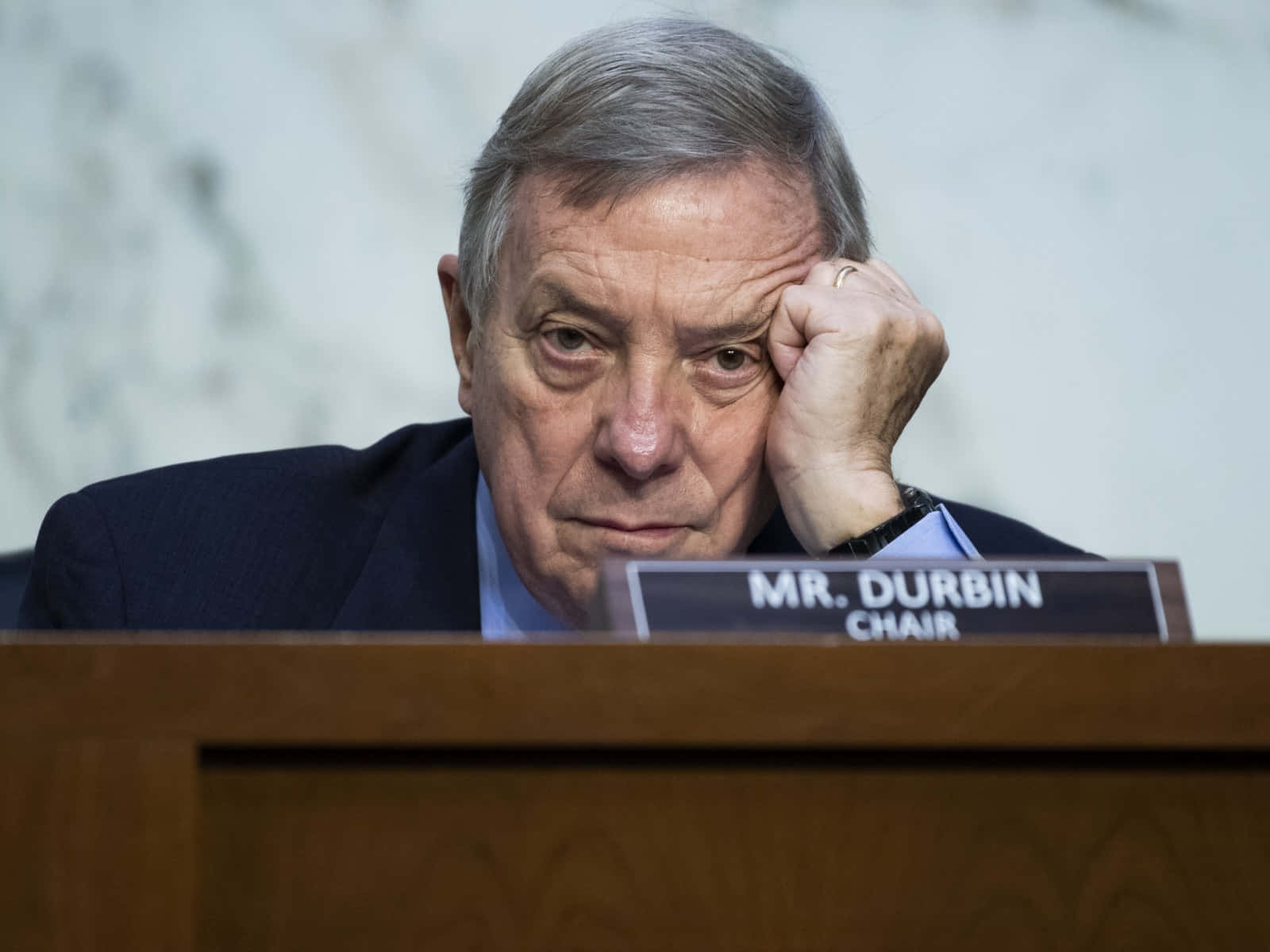 U.s. Senator Richard Durbin Deep In Thought Background