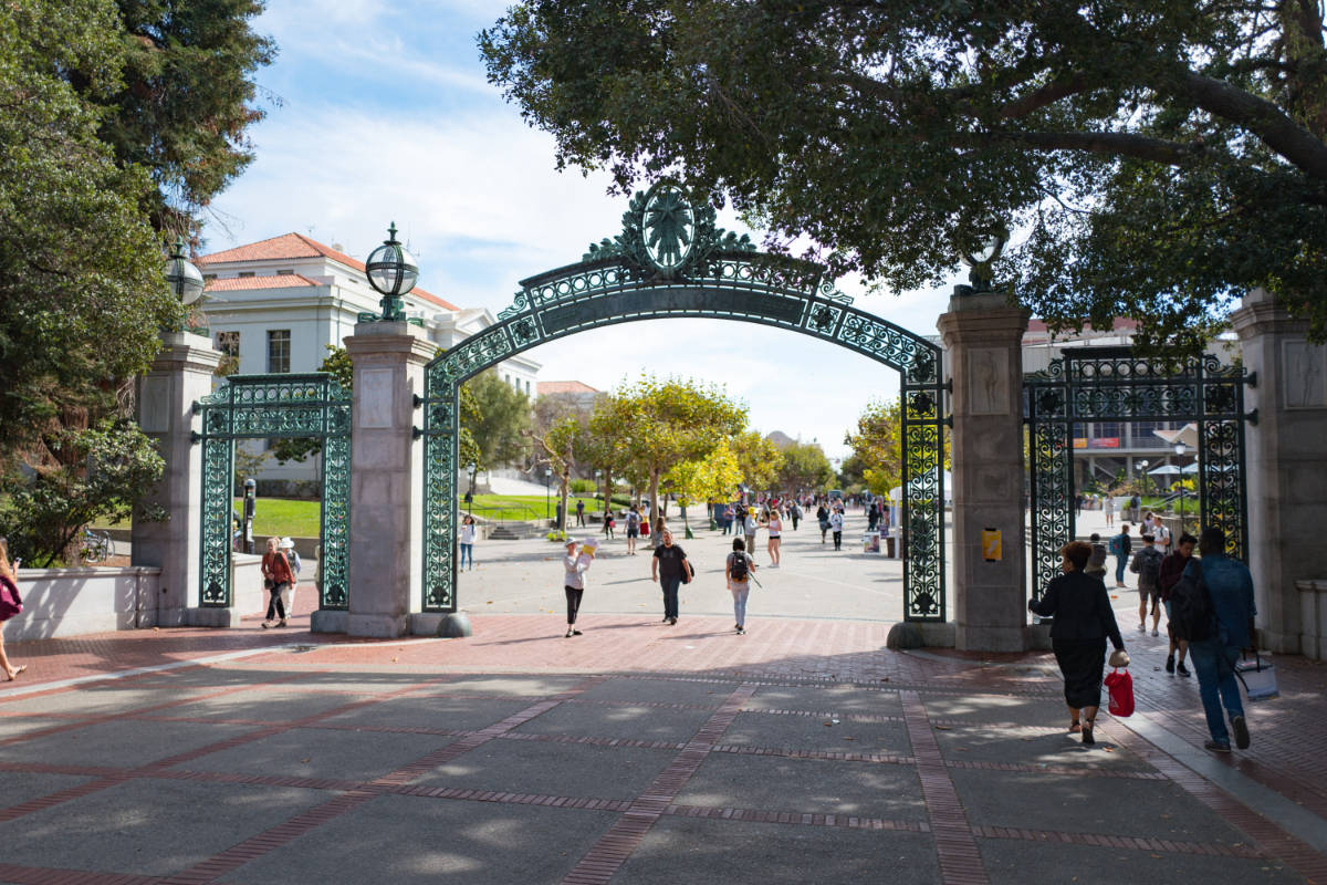 Ucb Students And Sather Gate Background