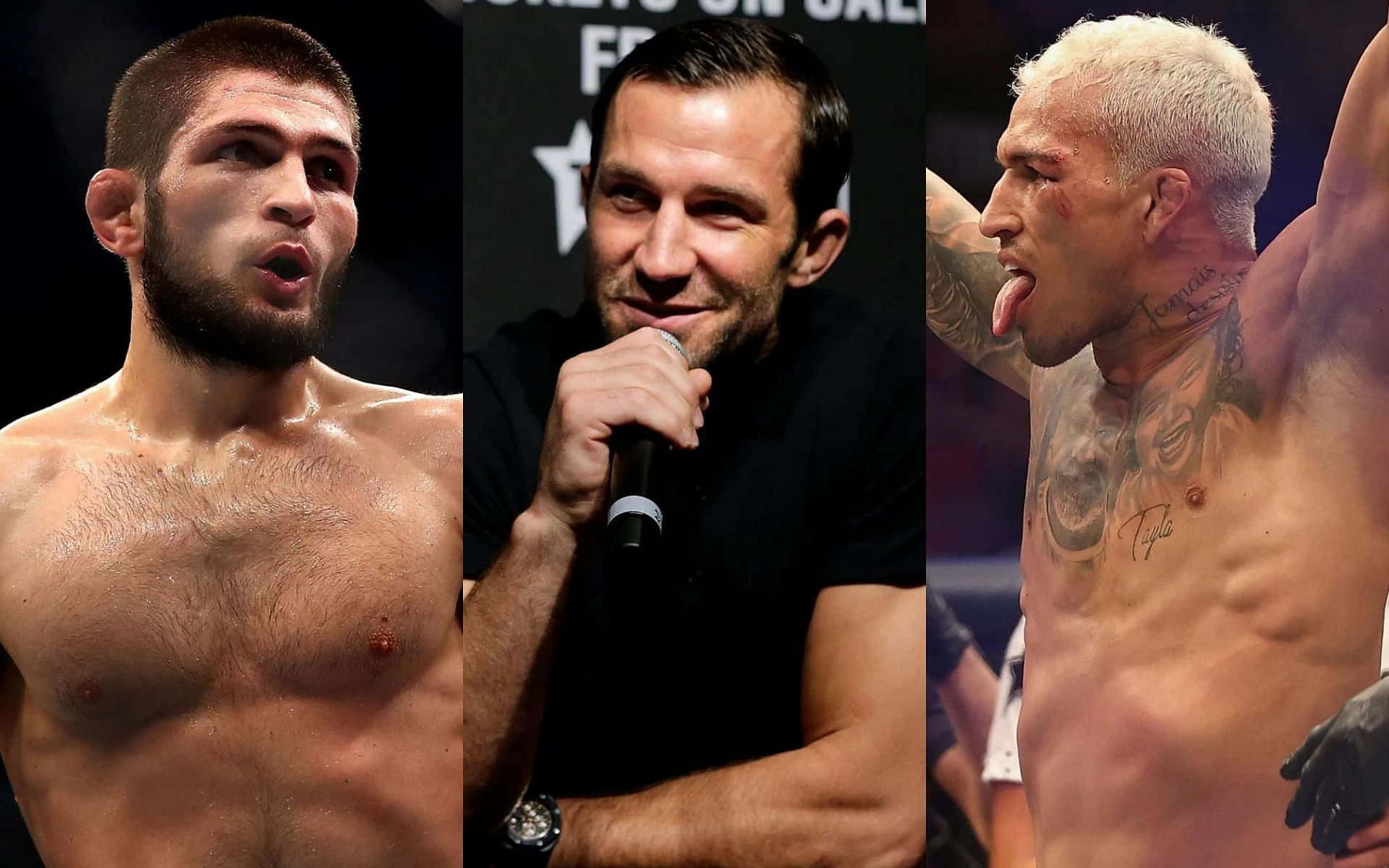 Ufc Fighters Charles Oliveira Luke Rockhold And Khabib Nurmagomedov Collage Background