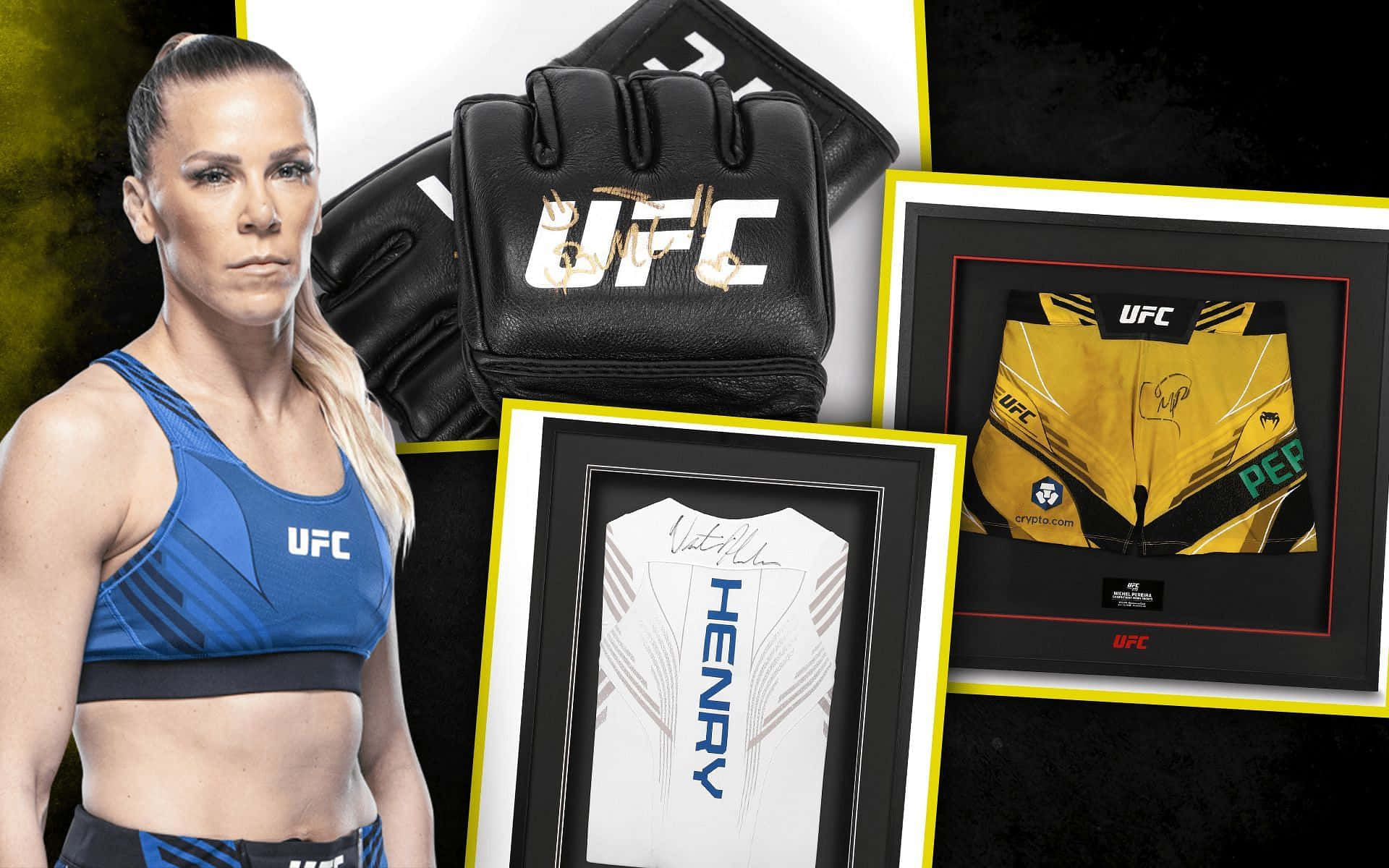 Ufc Star Katlyn Chookagian With Her Signed Merchandise Background