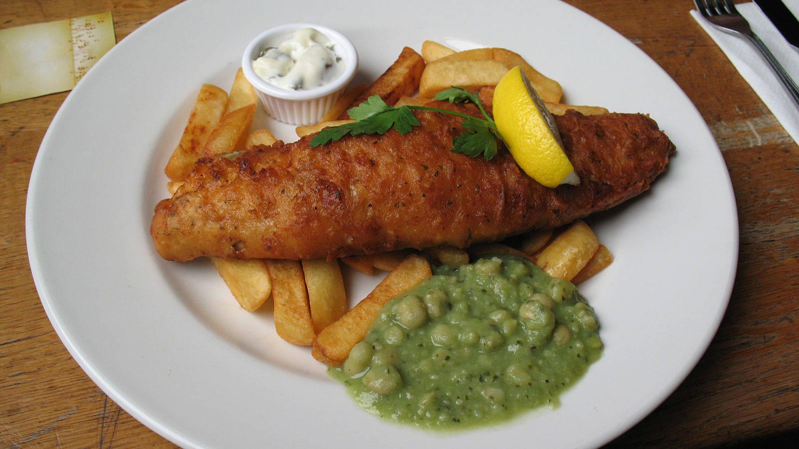 Uk Fish And Chips With Mushy Peas