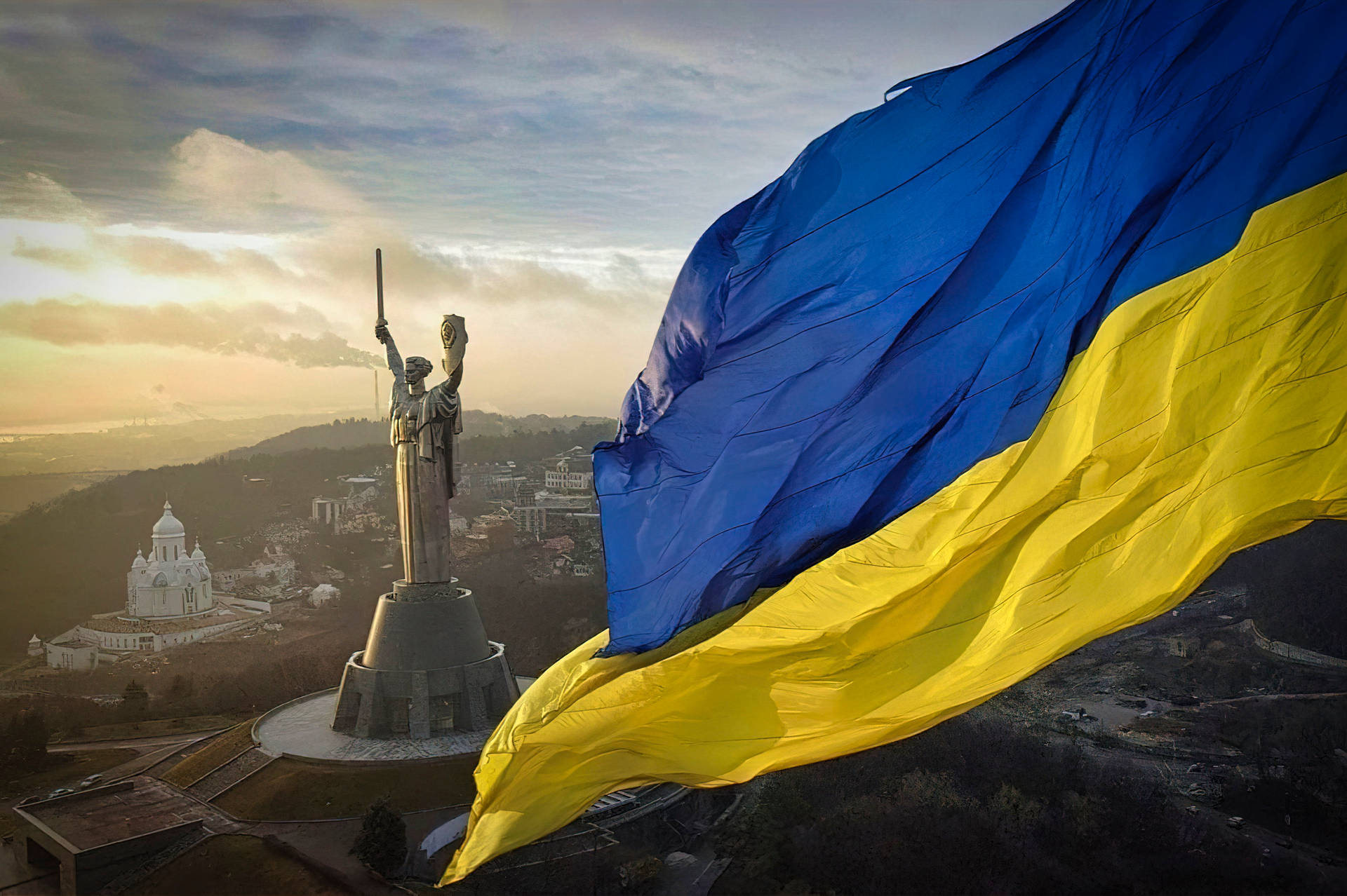 Ukraine Flag Wwii Victory Monument Background