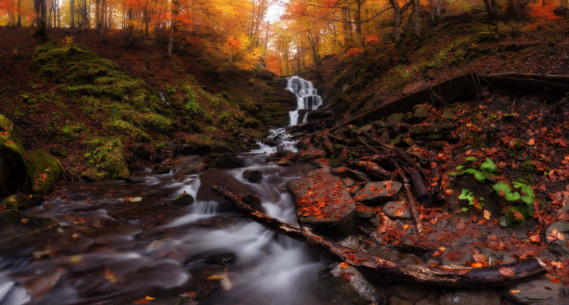 Ukraine Waterfall In Autumn Background