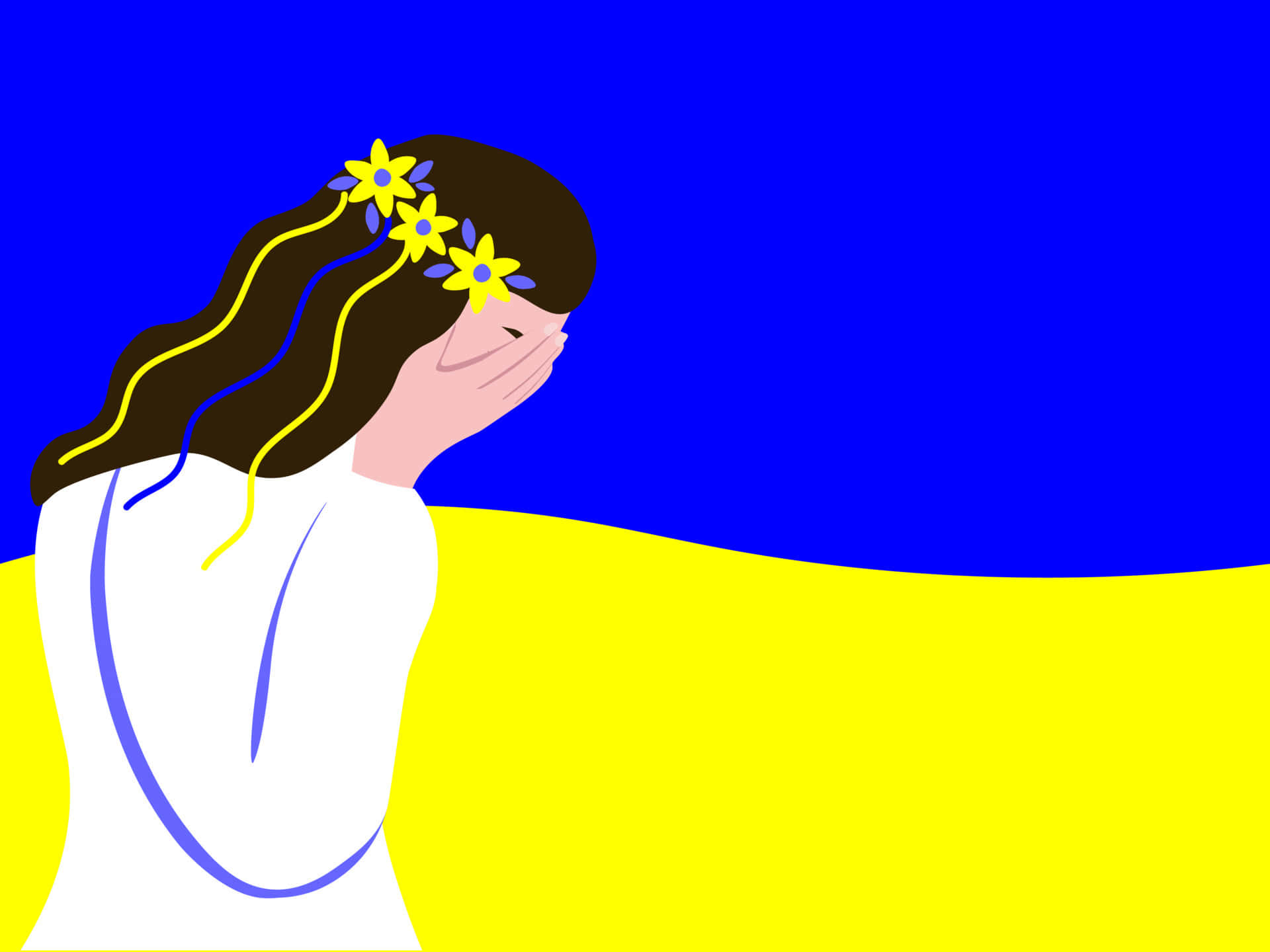 Ukrainian Girl Drawing Flag Blue And Yellow