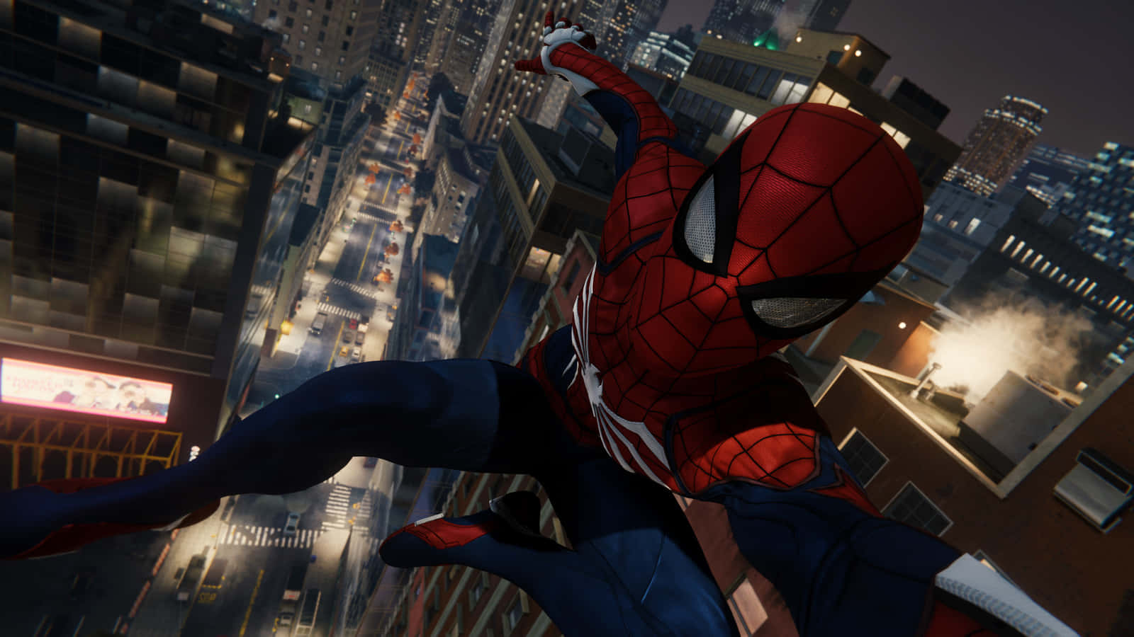 Ultimate Spider-man In Action On A Rooftop At Night Background