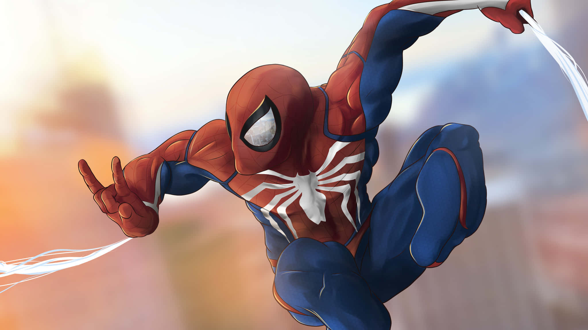 Ultimate Spider-man Swinging Through The City Background