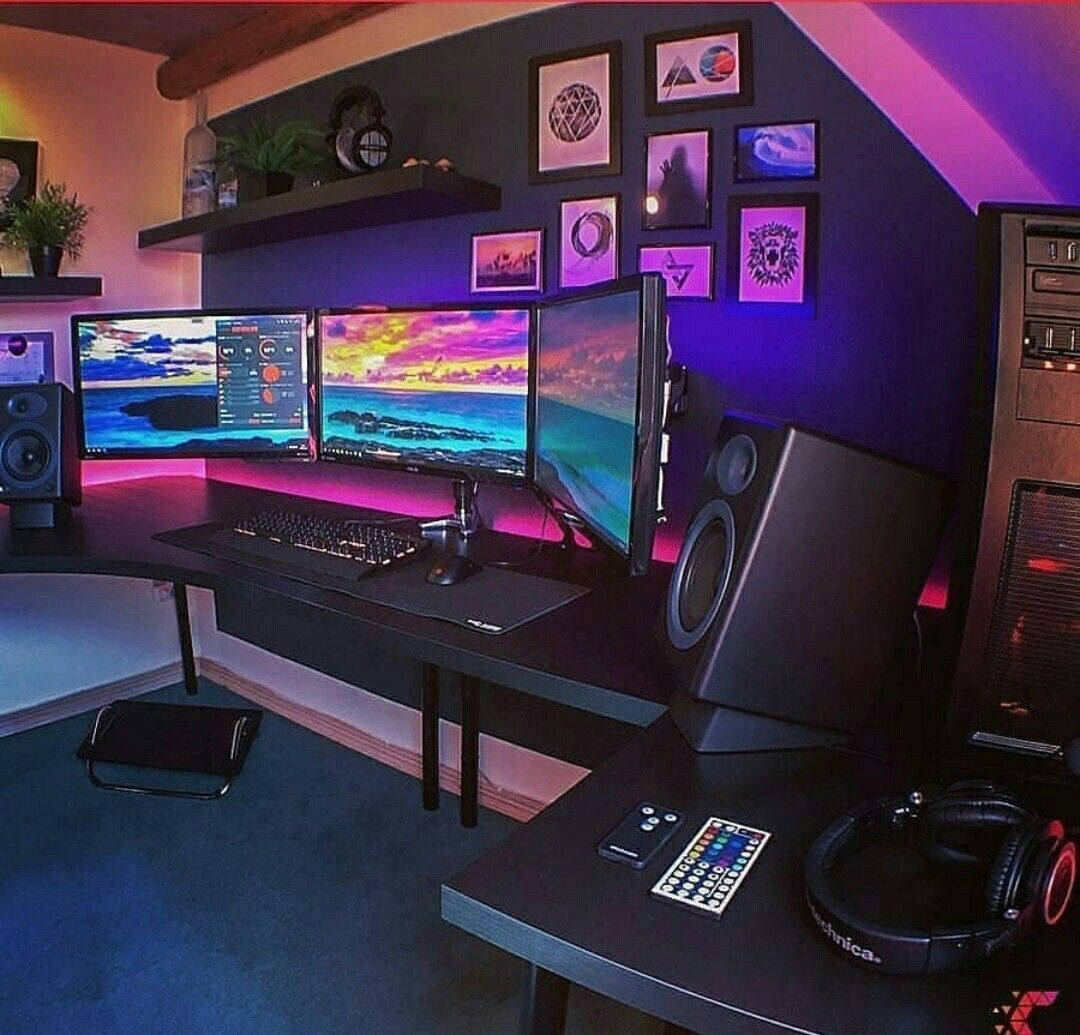 Ultimate Triple Monitor Gaming Setup Background