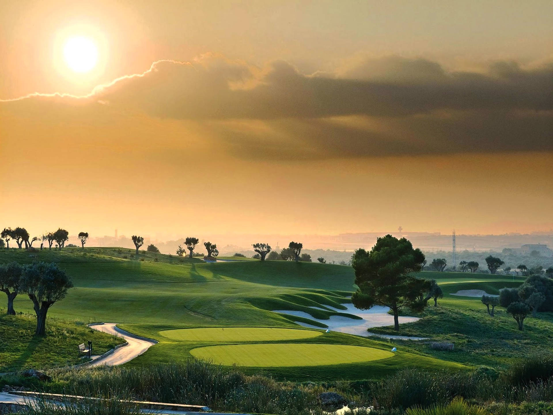 Ultra Hd Golf Course Orange Sky