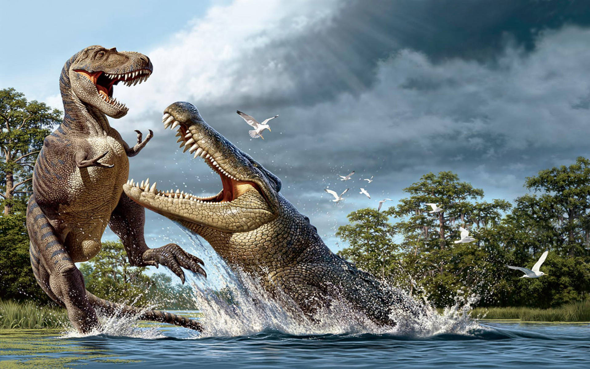 Ultra Hd Tyrannosaurus Rex Vs Alligator Laptop Background
