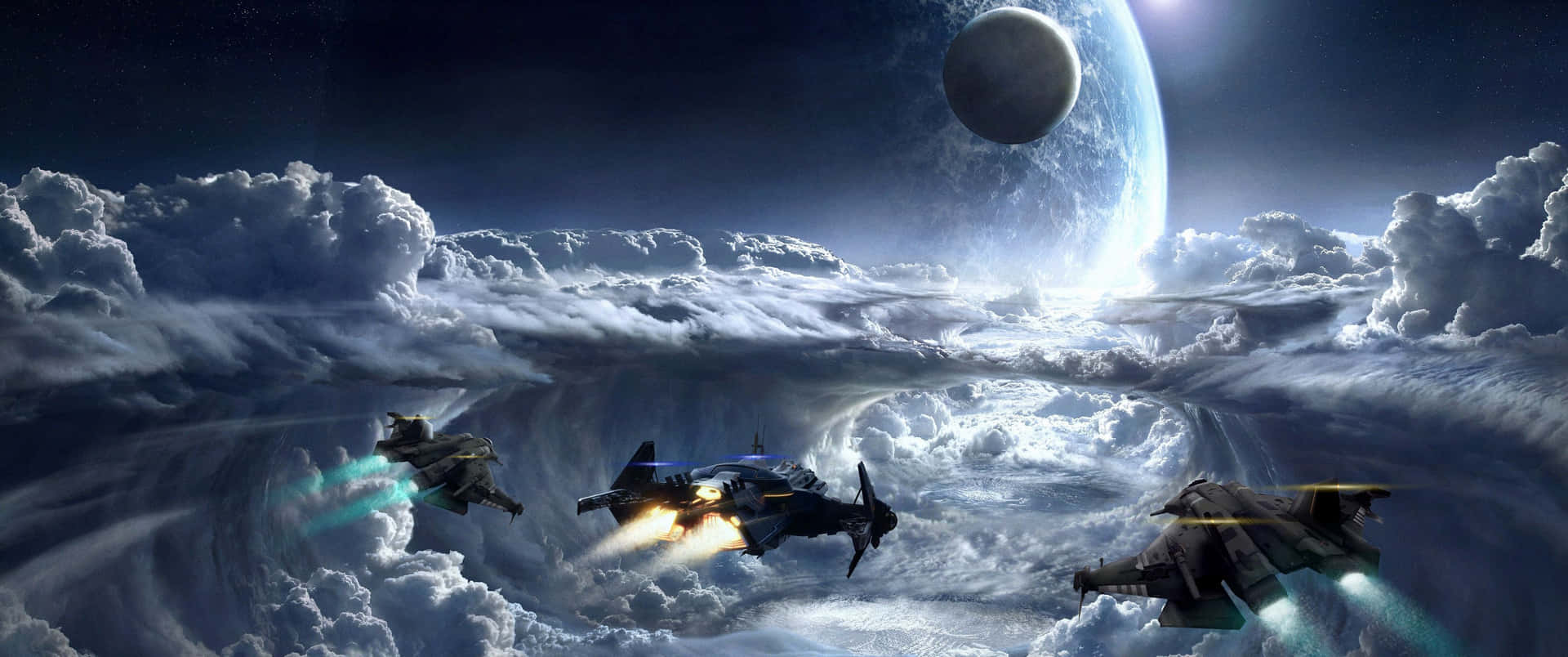 Ultra Wide 3440 X 1440 Spaceships Flying Background