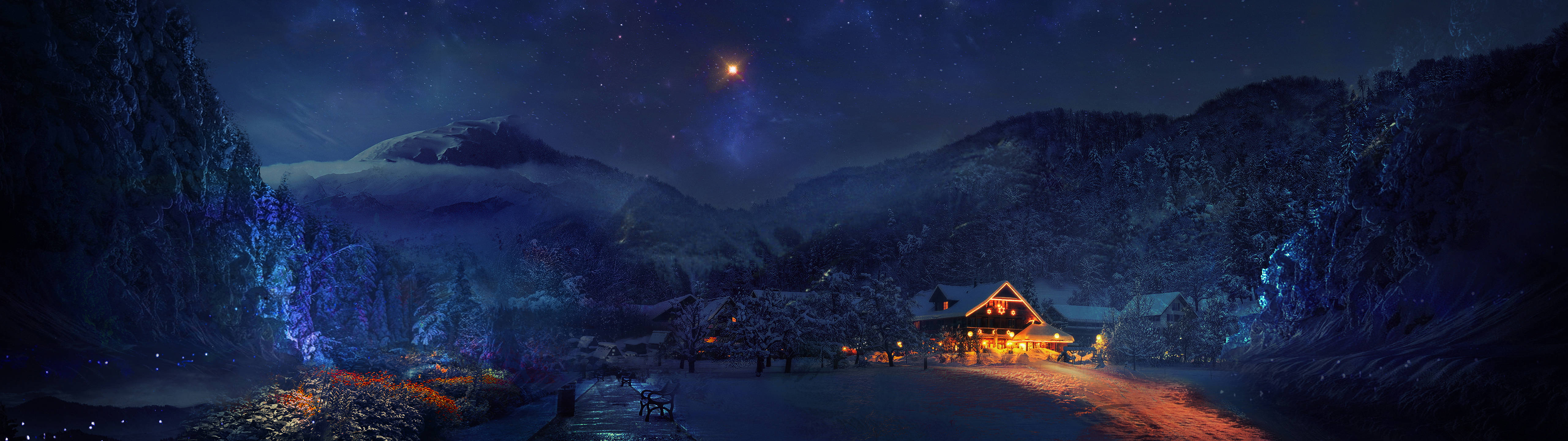 Ultra-wide Fantasy Art Winter Night
