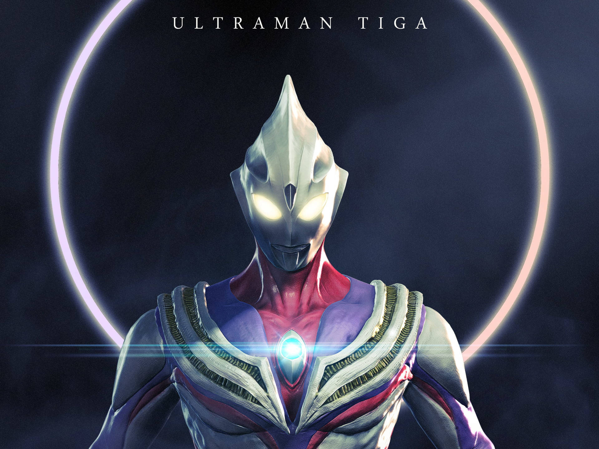 Ultraman Tiga Showcasing Power With Color Timer Background