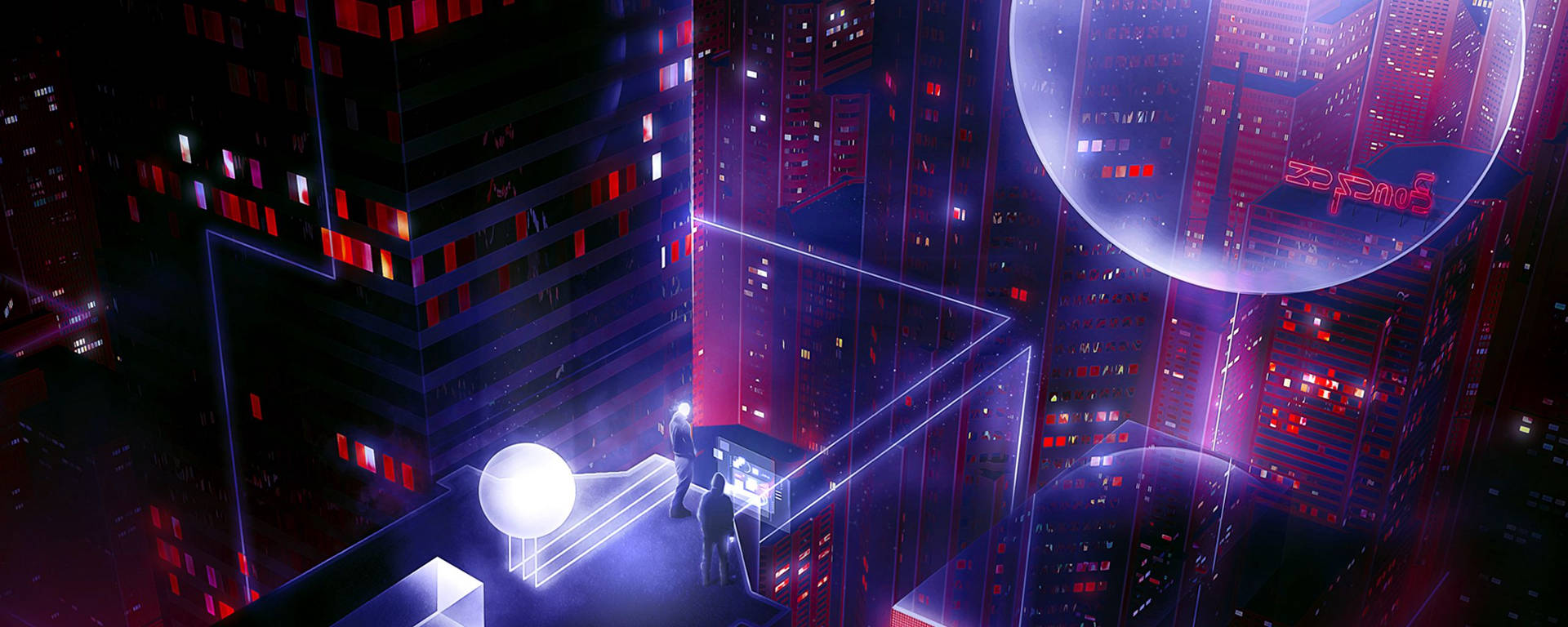 Ultrawide Cyberpunk Night City Buildings Background