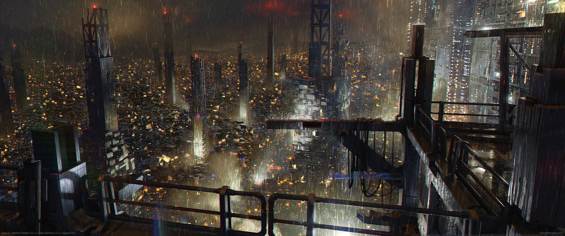Ultrawide Cyberpunk Night City In The Rain Background