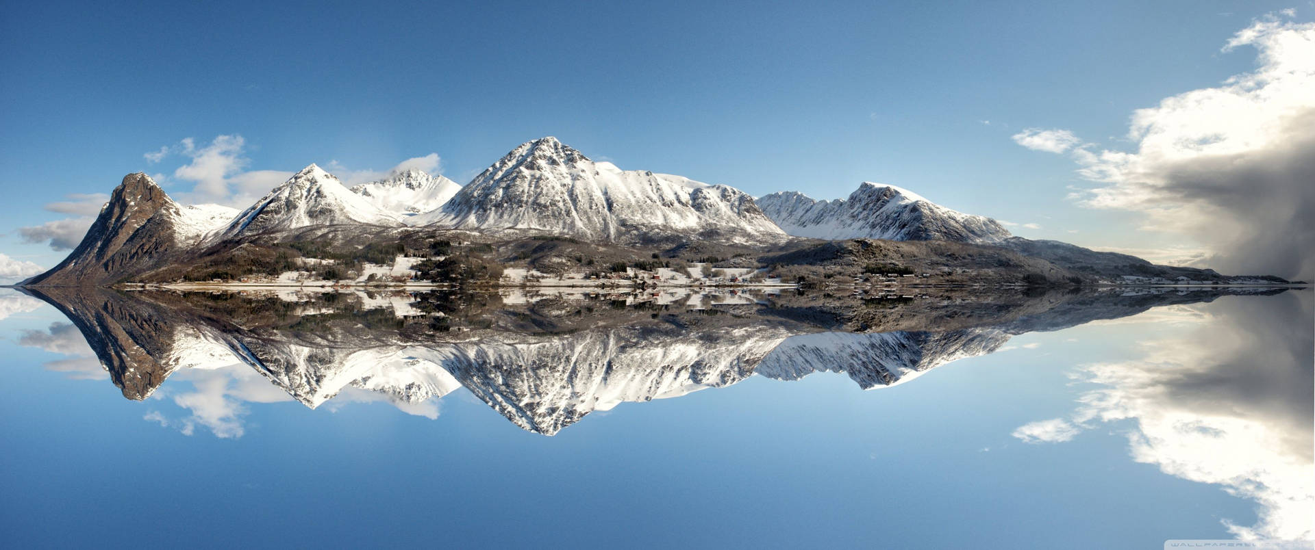 Ultrawide Snowy Mountain Reflection Background