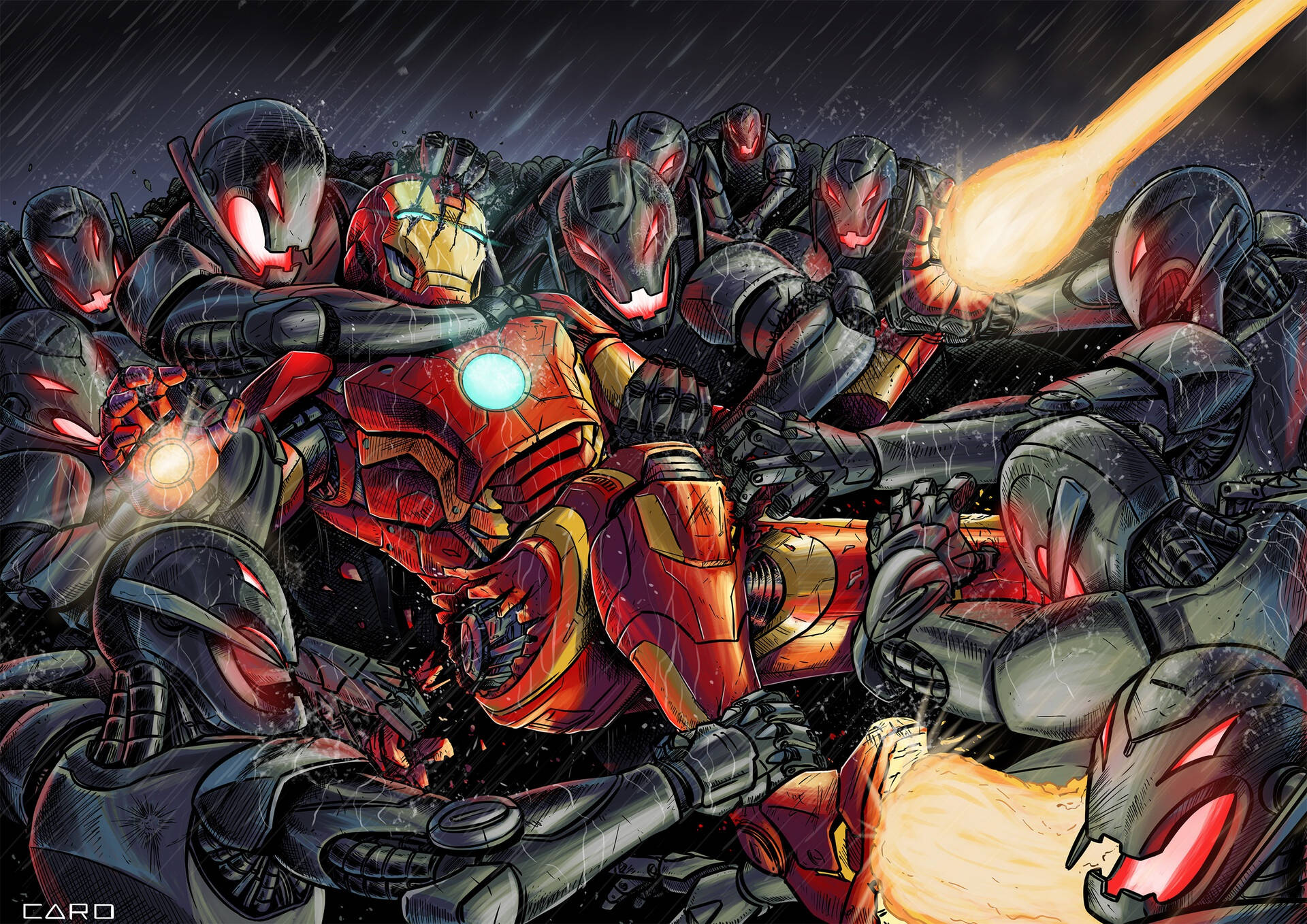 Ultron Vs Cool Iron Man Artwork Background