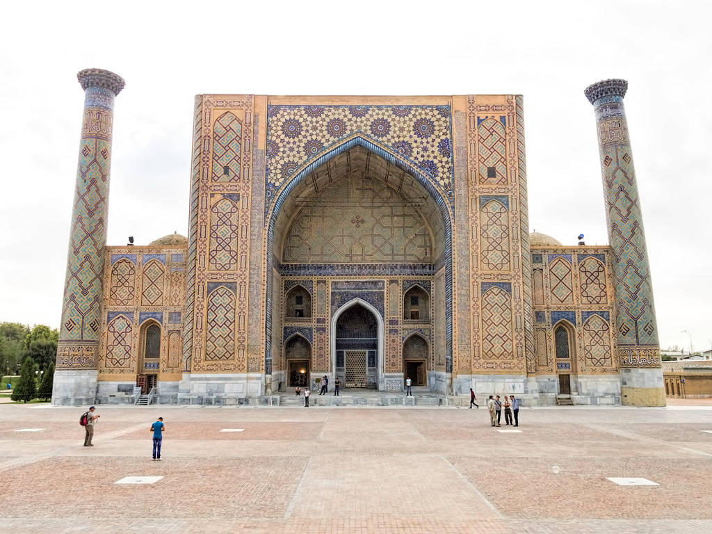 Ulugh Beg Madrasa Facade Samarkand Background