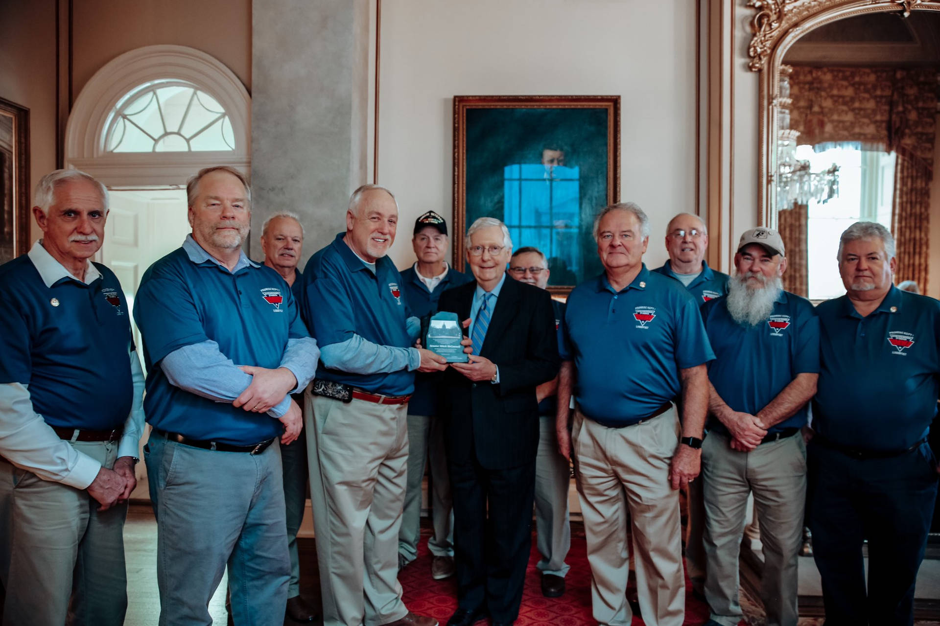 Umwa Members Giving Mitch Mcconnell Memorabilia