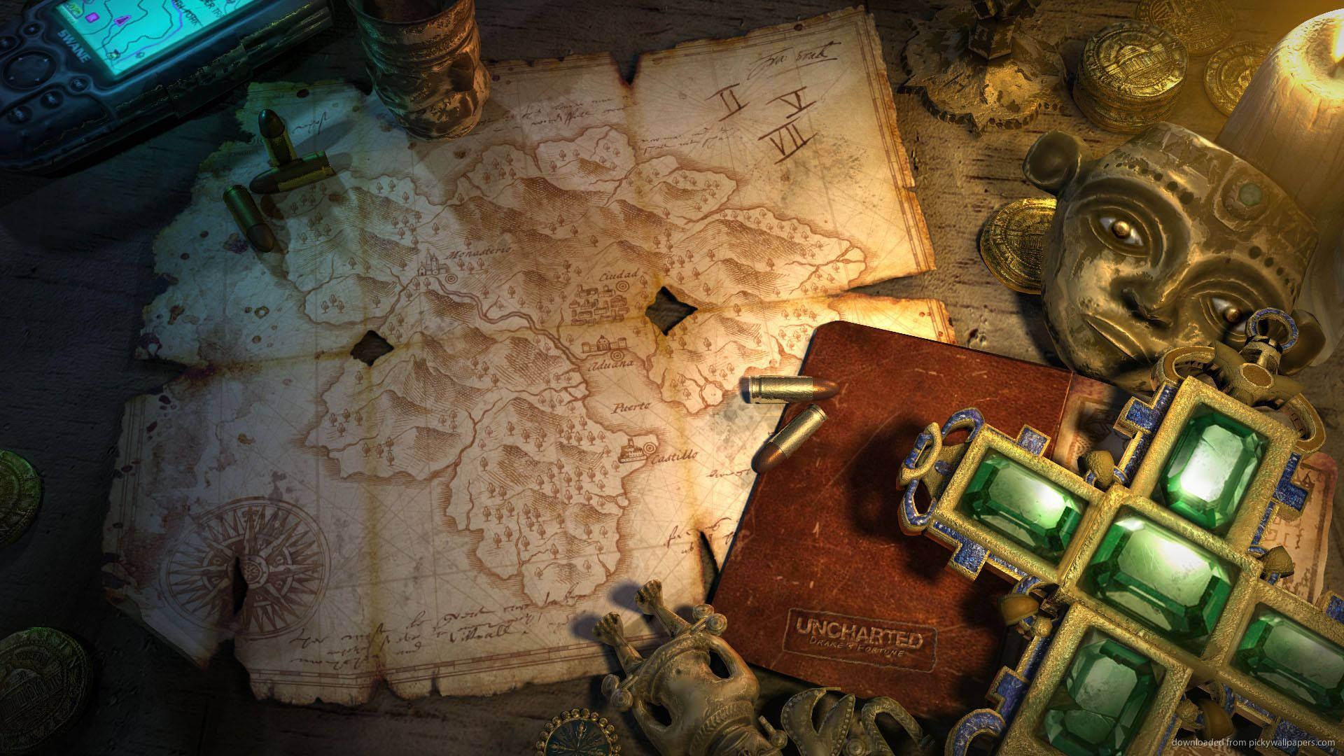 Uncharted Journal With Treasure Map Background