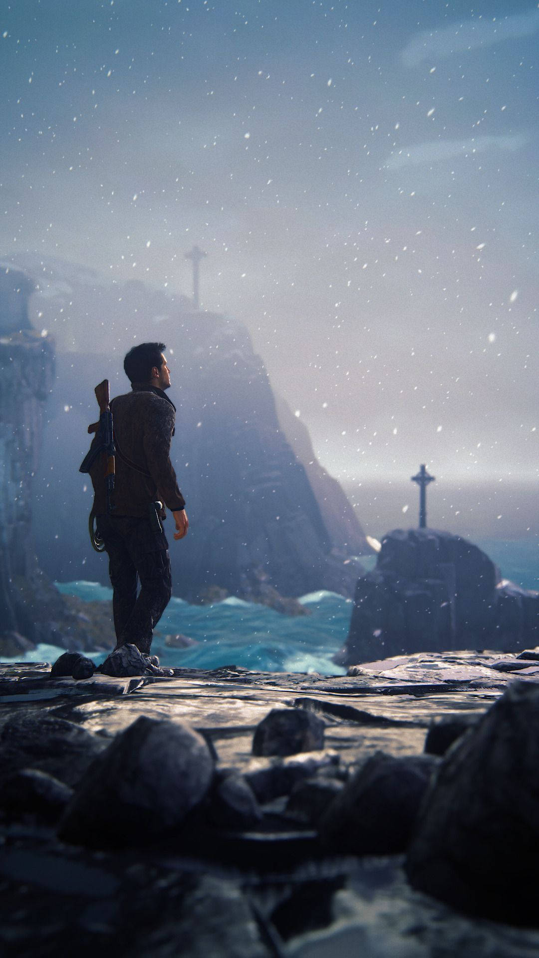 Uncharted Nathan Drake On Cliff Background