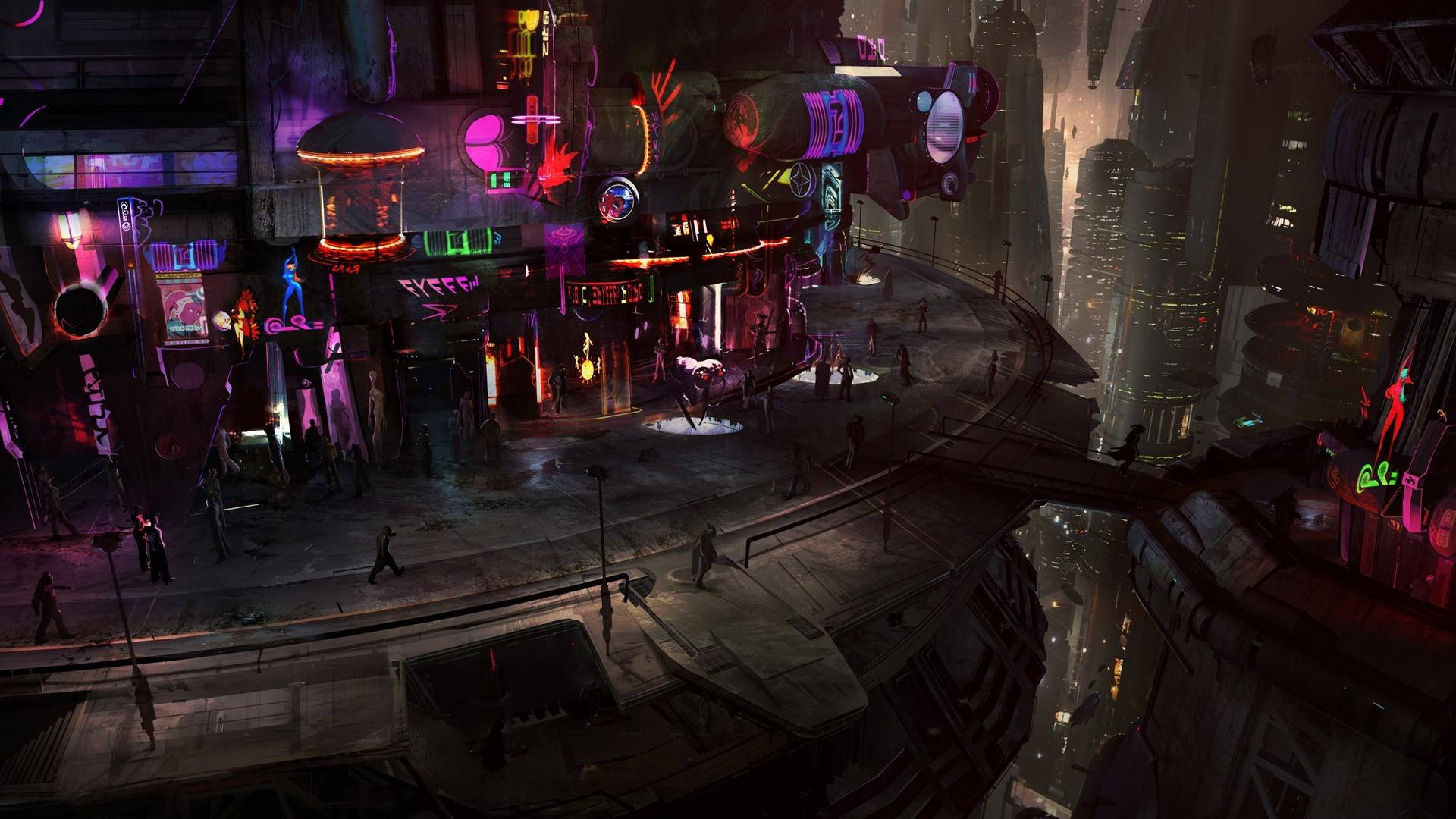 Uncommon Place In The City Of Cyberpunk Background