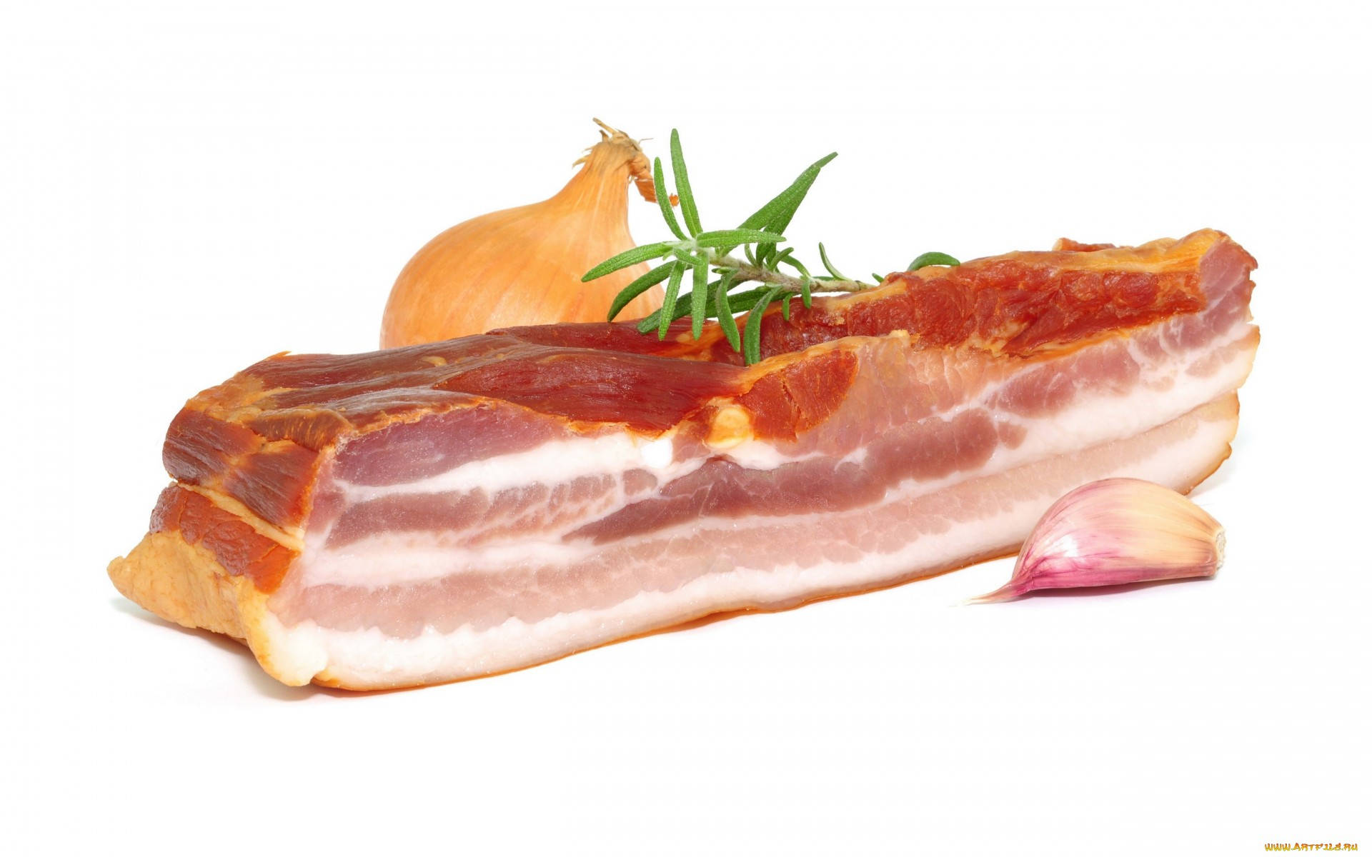 Uncut And Raw Bacon Meat With Onion Background