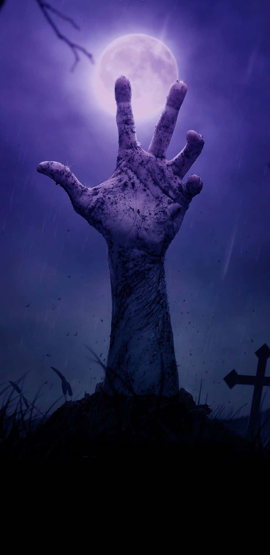 Undead Hand Sticking Out Purple Halloween Background