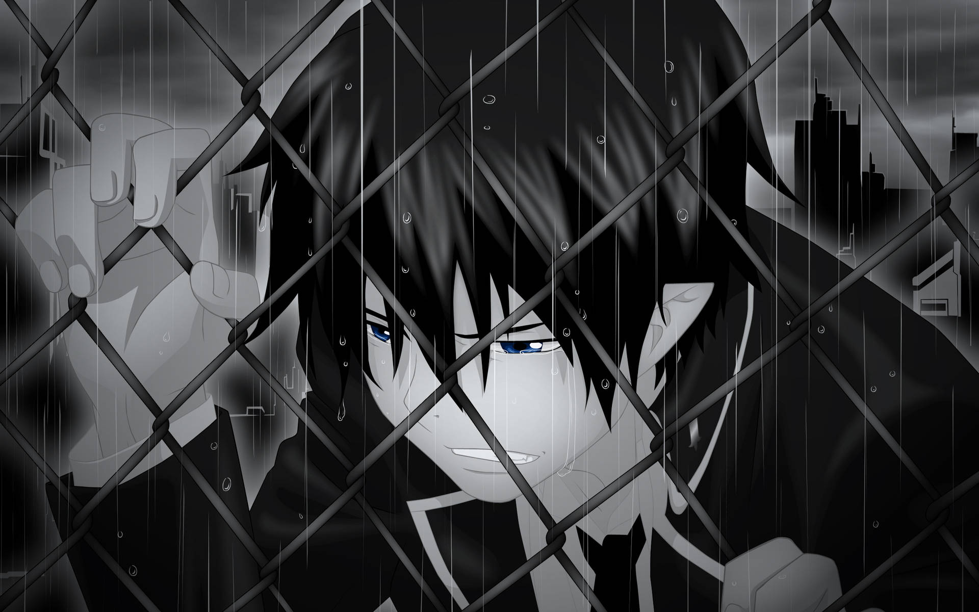 Under Rain Anime Boy Sad Aesthetic Background