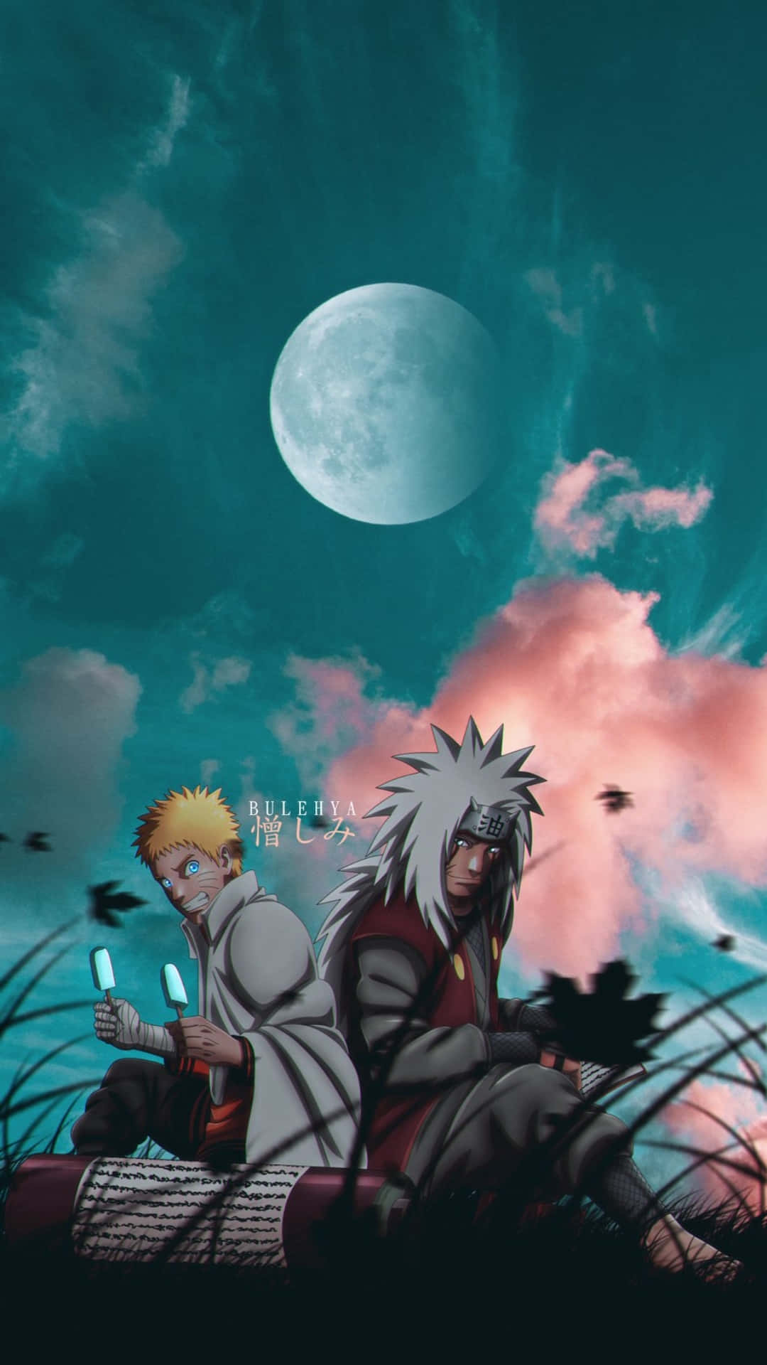 Under The Moon Jiraiya And Naruto Aesthetic Phone Background