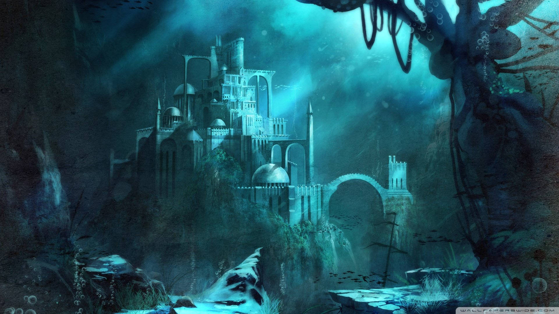 Under The Ocean Fantasy Castle Background