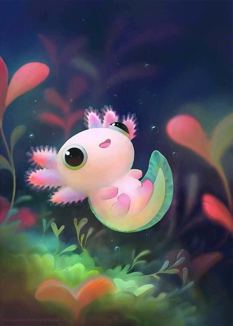 Underwater Cute Axolotl Chibi Art Background