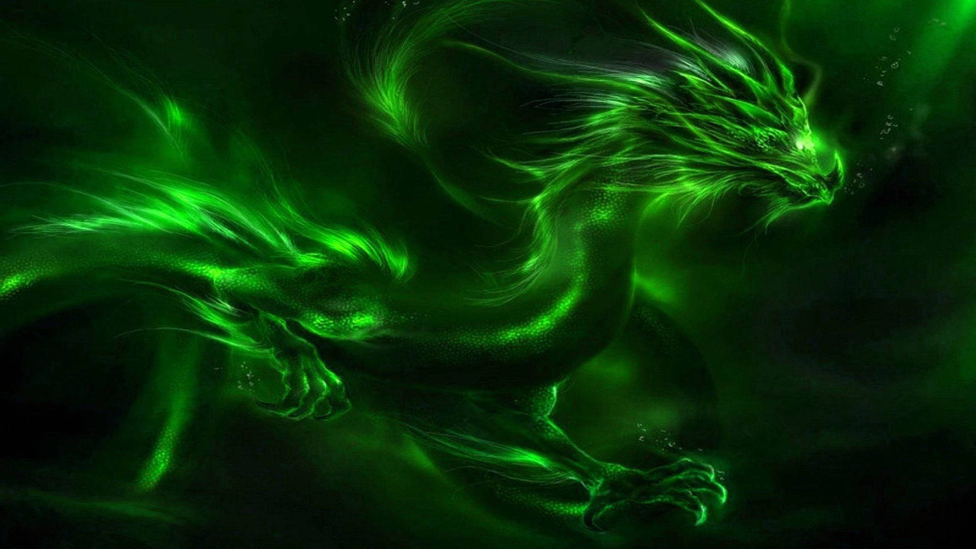 Underwater Glowing Green Dragon Background