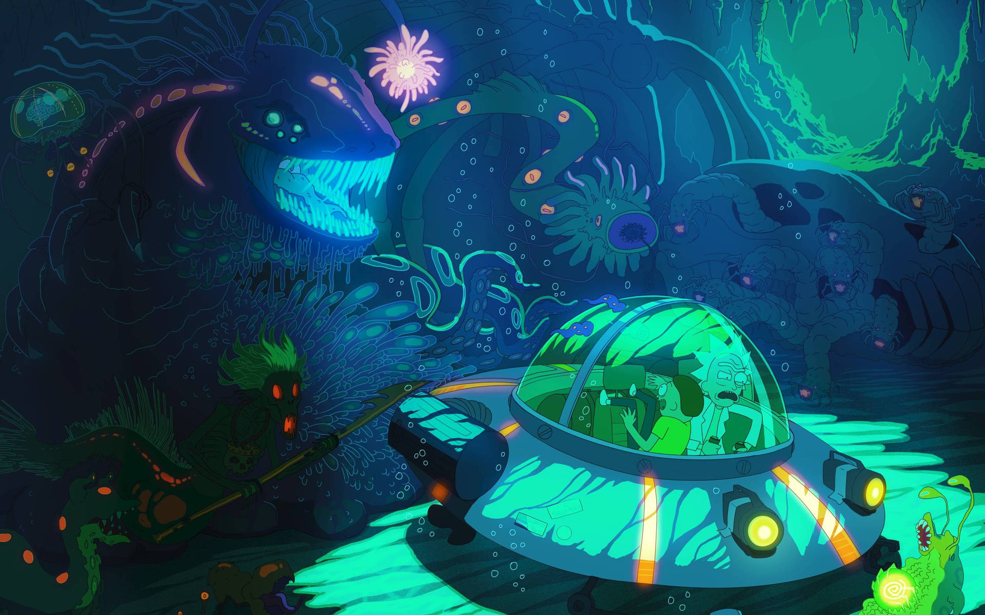 Underwater Rick And Morty 4k Background
