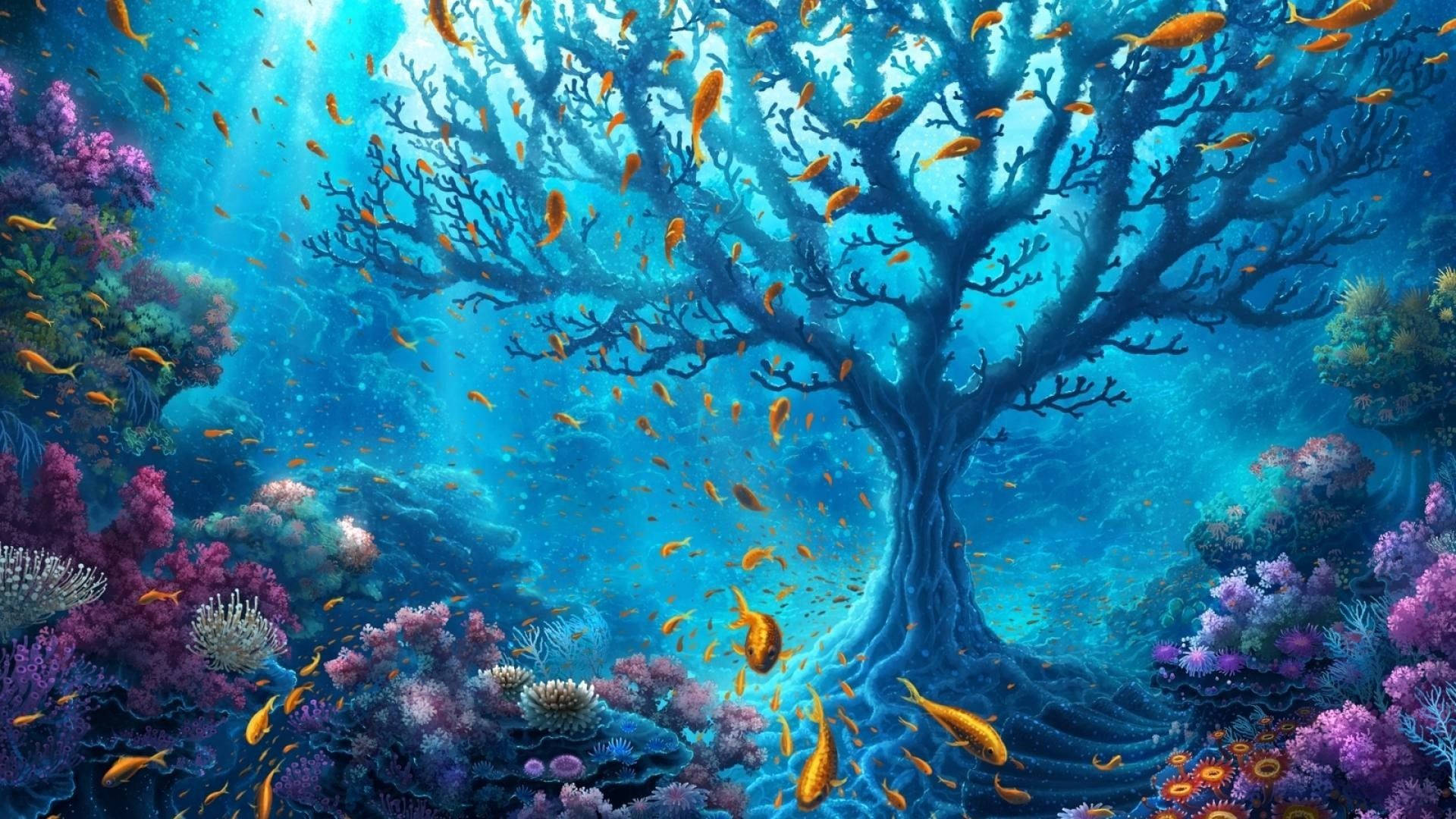 Underwater World Tree Background