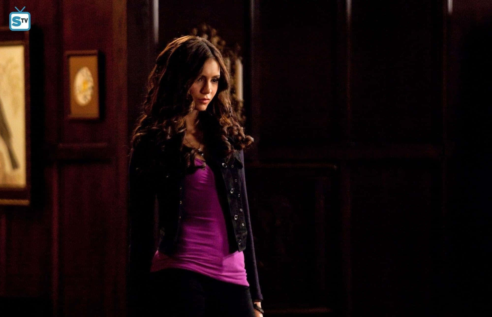 Undying Beauty: Katherine Pierce In Mystic Falls Background